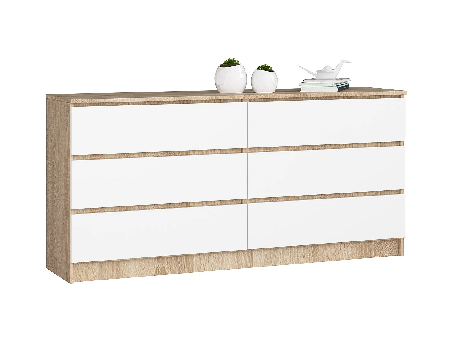 Cassettiera AKORD K160 Sonoma Quercia 160 cm 6 cassetti inserto frontale Bianco 160x40x77 cm