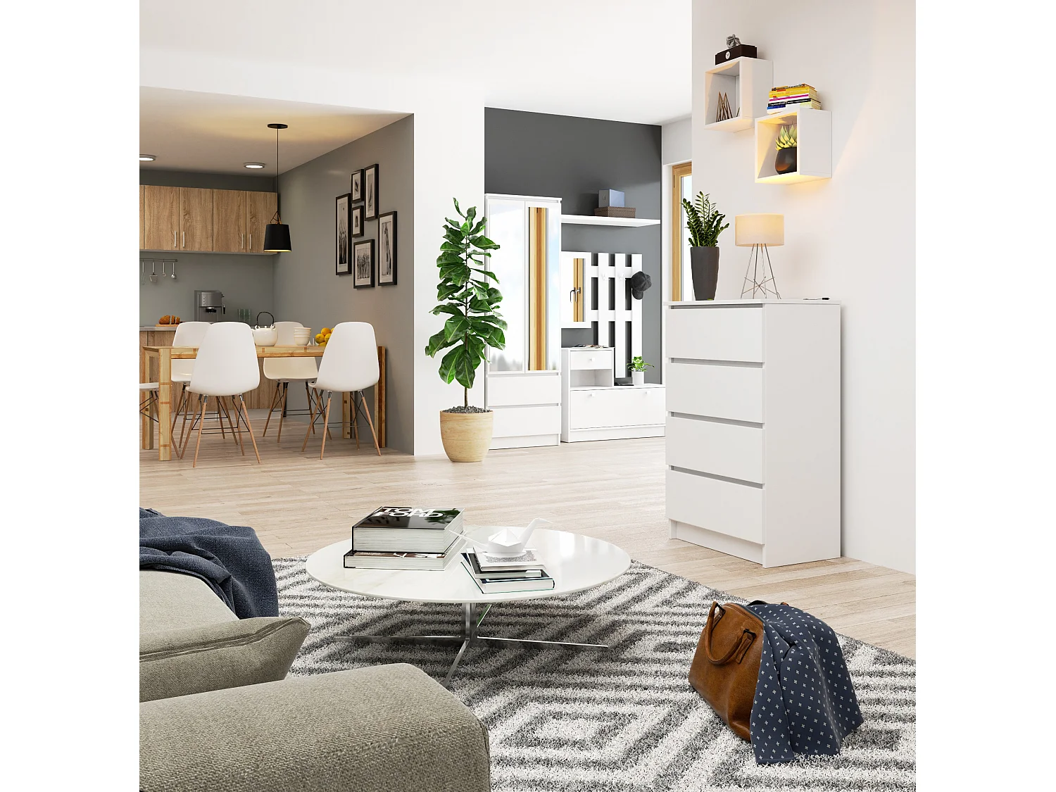 Komoda AKORD K60 Biała 60 cm 4 szuflady kolor Biały mat 60x40x99 cm