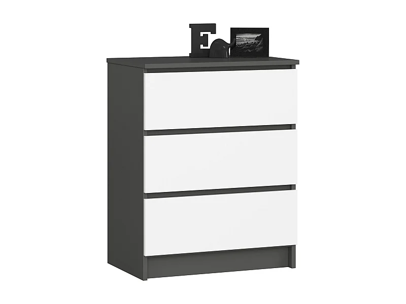 Kommode AKORD K60 Graphitgrau 60 cm 3 Schubladen Front Weiß B60 x H77 x T40 cm