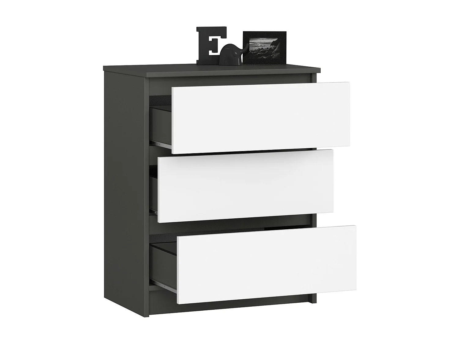 Moderne Grafietgrijze en Witte Dressoir K60 met 3 Laden - Compact & Stijlvol 60x77x40 cm