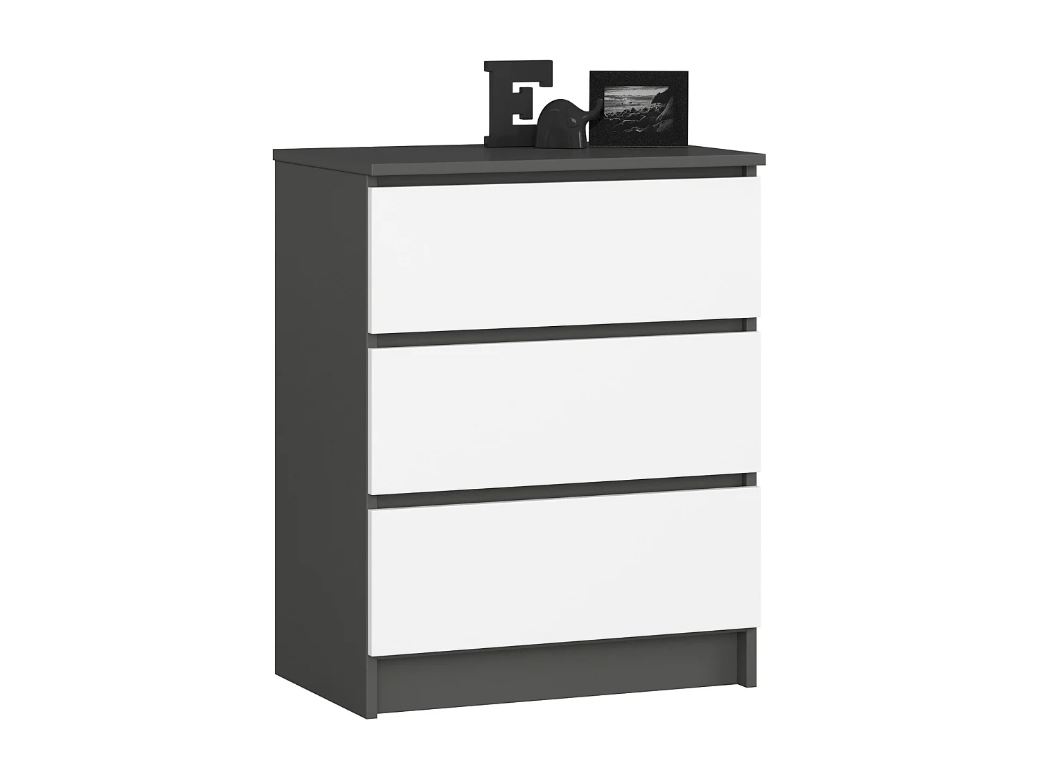 Commode AKORD K60 Gris Graphite 60 cm 3 tiroirs façade Blanche 60x40x77 cm