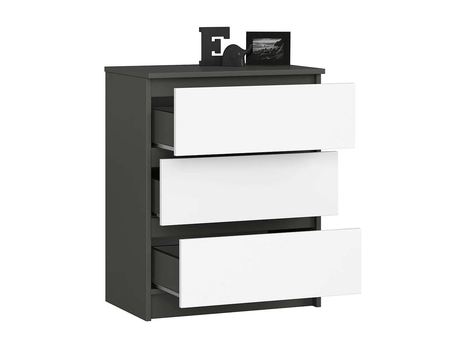 Commode AKORD K60 Gris Graphite 60 cm 3 tiroirs façade Blanche 60x40x77 cm