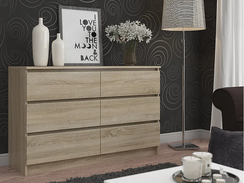 Commode AKORD K120 Chêne Sonoma 120 cm 6 tiroirs façade Chêne Sonoma 120x40x77 cm