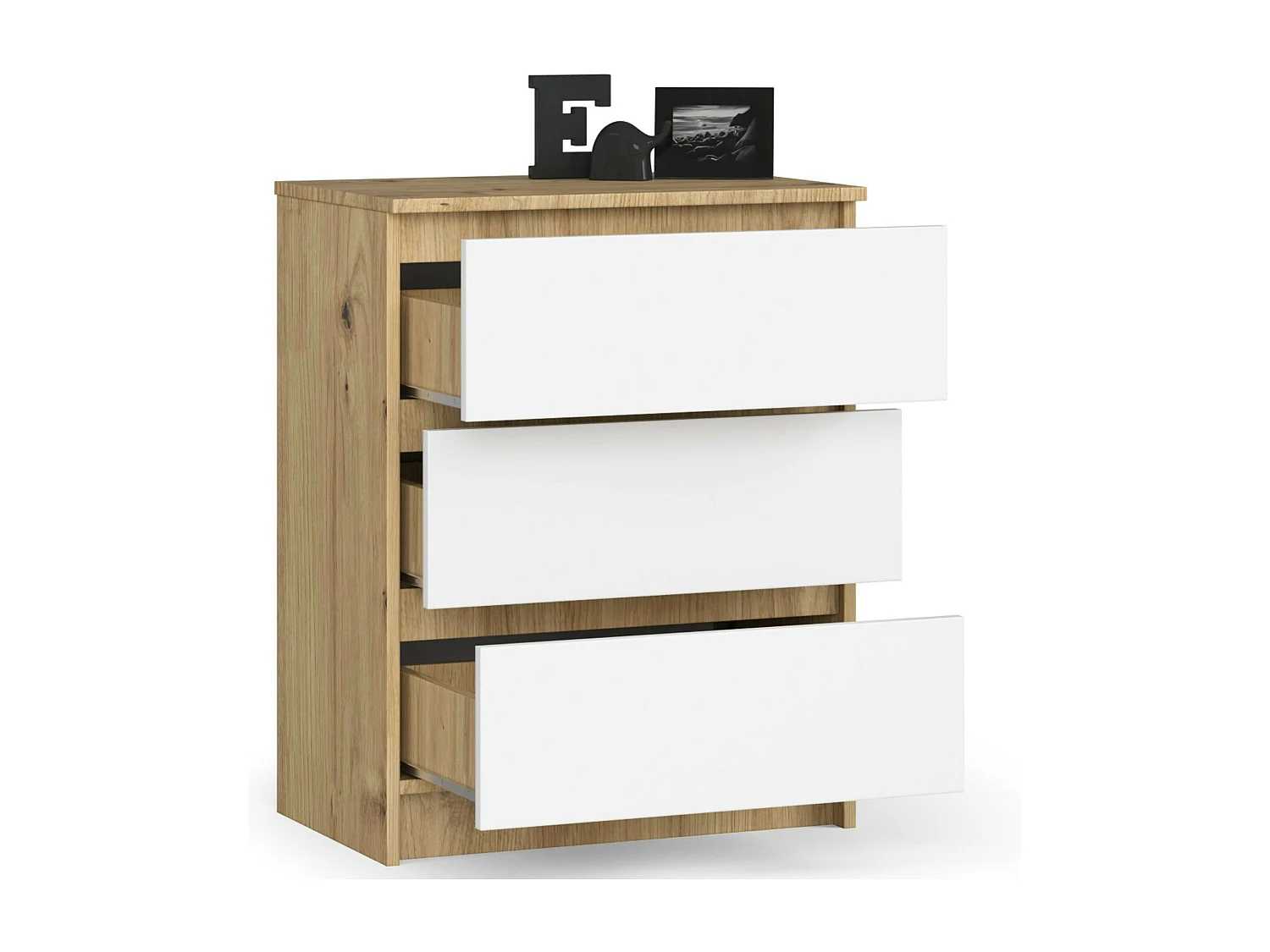 Komoda AKORD K60 Dąb Artisan 60 cm 3 szuflady kolor Biały mat 60x40x77 cm