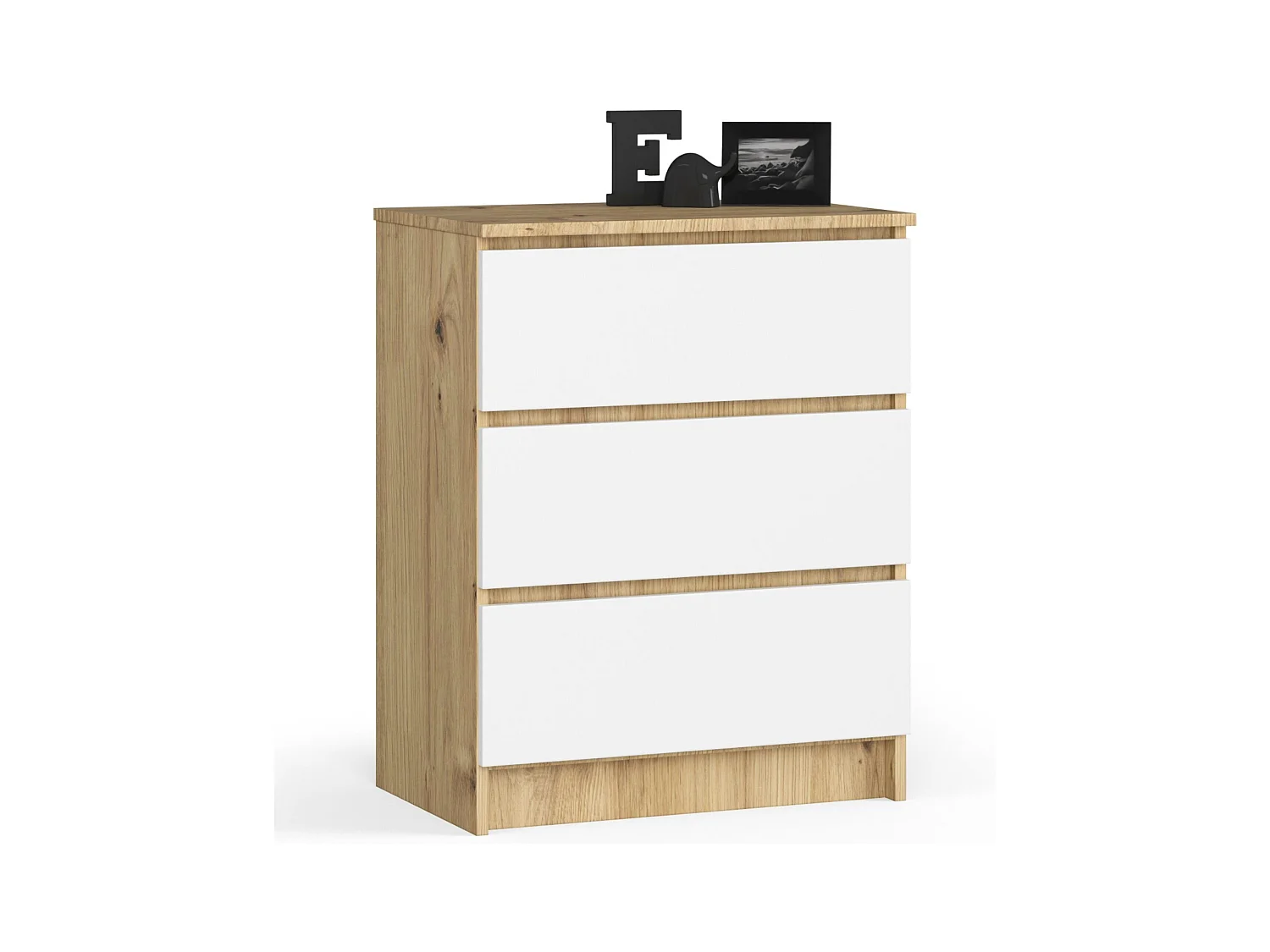 Commode AKORD K60 Chêne Artisan 60 cm 3 tiroirs façade Blanche 60x40x77 cm
