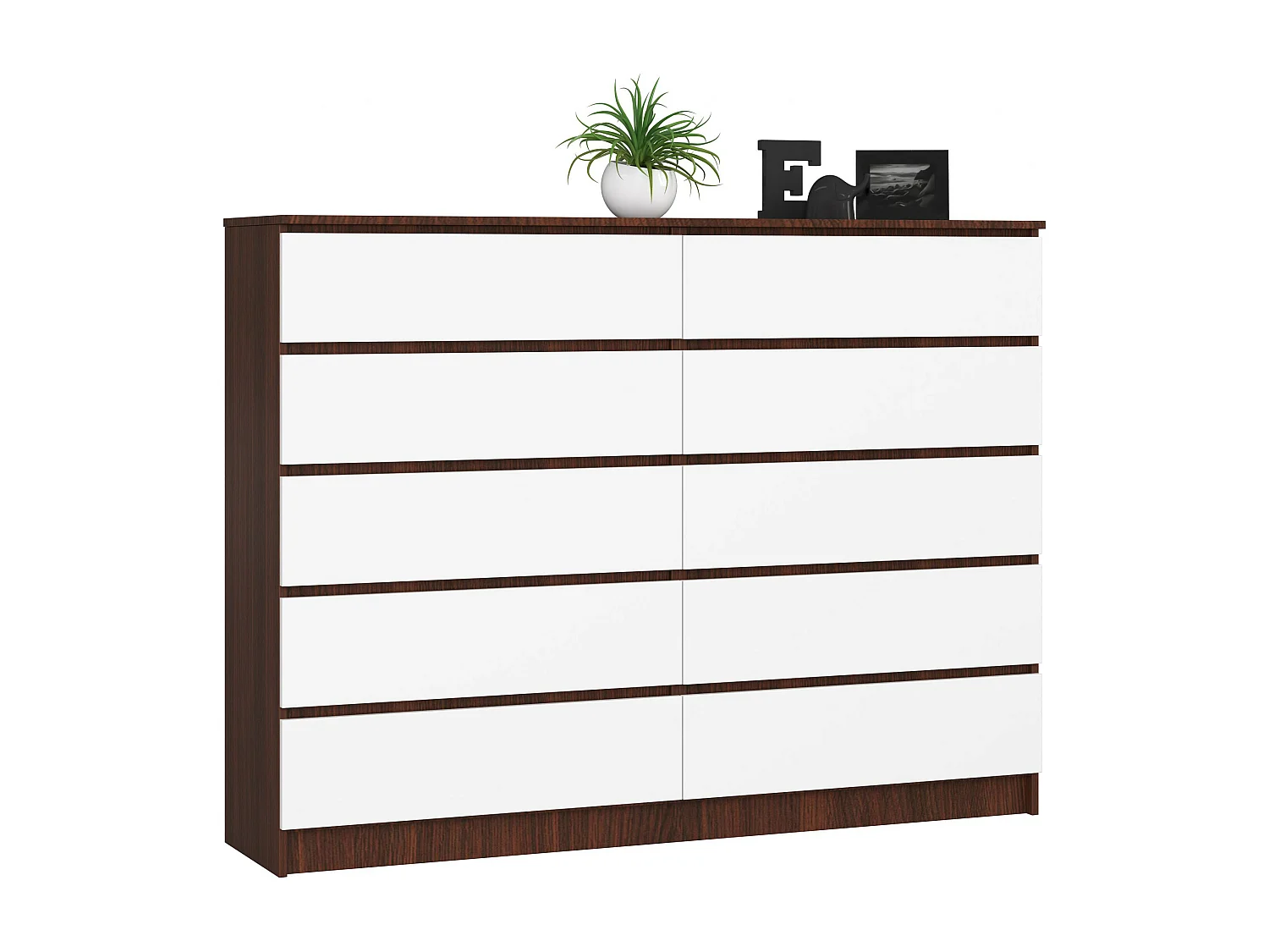 Grande Commode pour le salon AKORD K160 Wengé 160 cm 10 tiroirs façade Blanche 160x40x121 cm