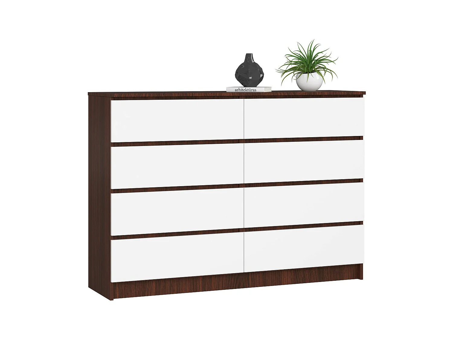 Commode AKORD K140 Wengé 138 cm 8 tiroirs façade Blanche 138x40x99 cm