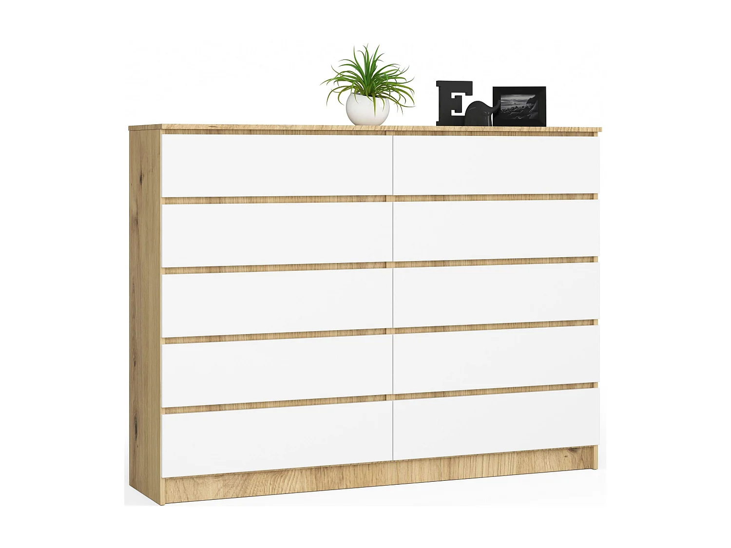 Kommode AKORD K160 Eiche Artisan 160 cm 10 Schubladen Front Weiß B160 x H121 x T40 cm