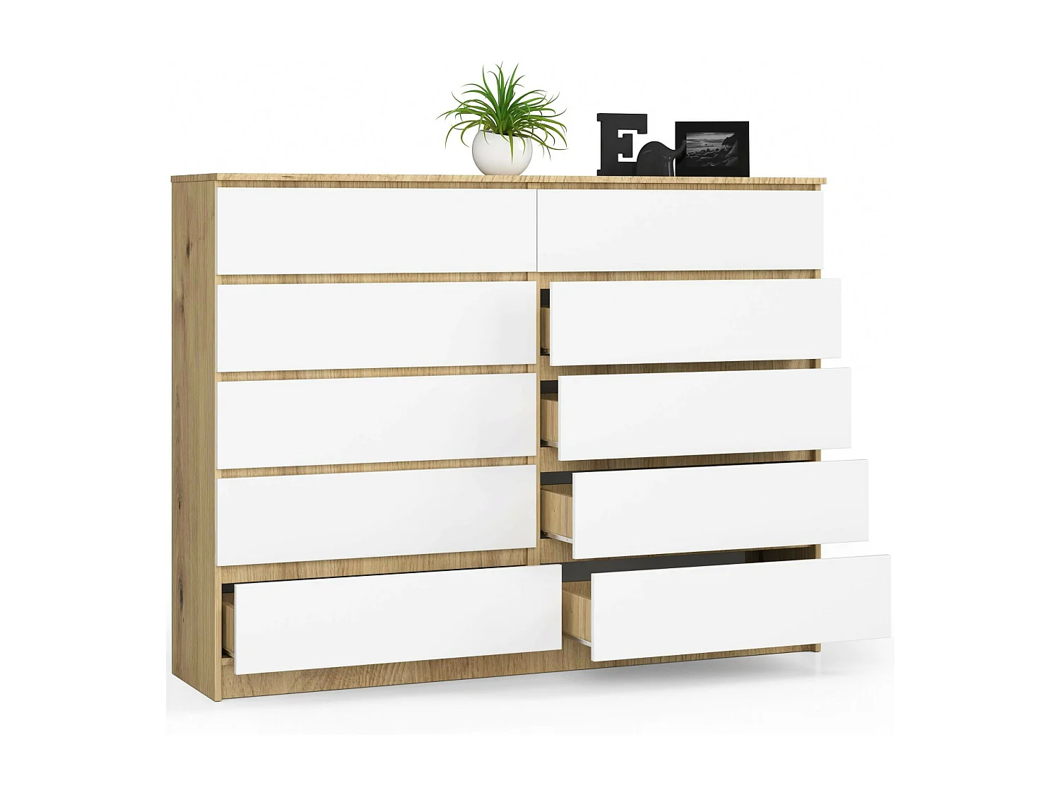 Kommode AKORD K160 Eiche Artisan 160 cm 10 Schubladen Front Weiß B160 x H121 x T40 cm