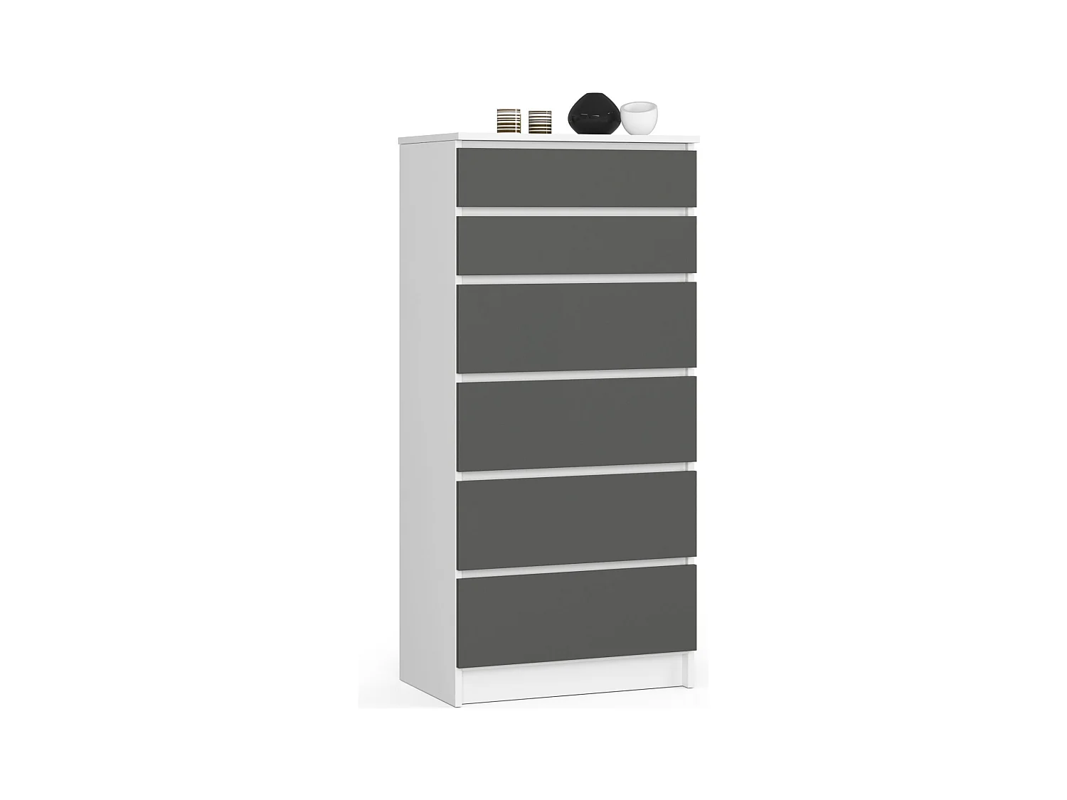 Commode AKORD K60 Blanche 60 cm 6 tiroirs façade Gris Graphite 60x40x130 cm