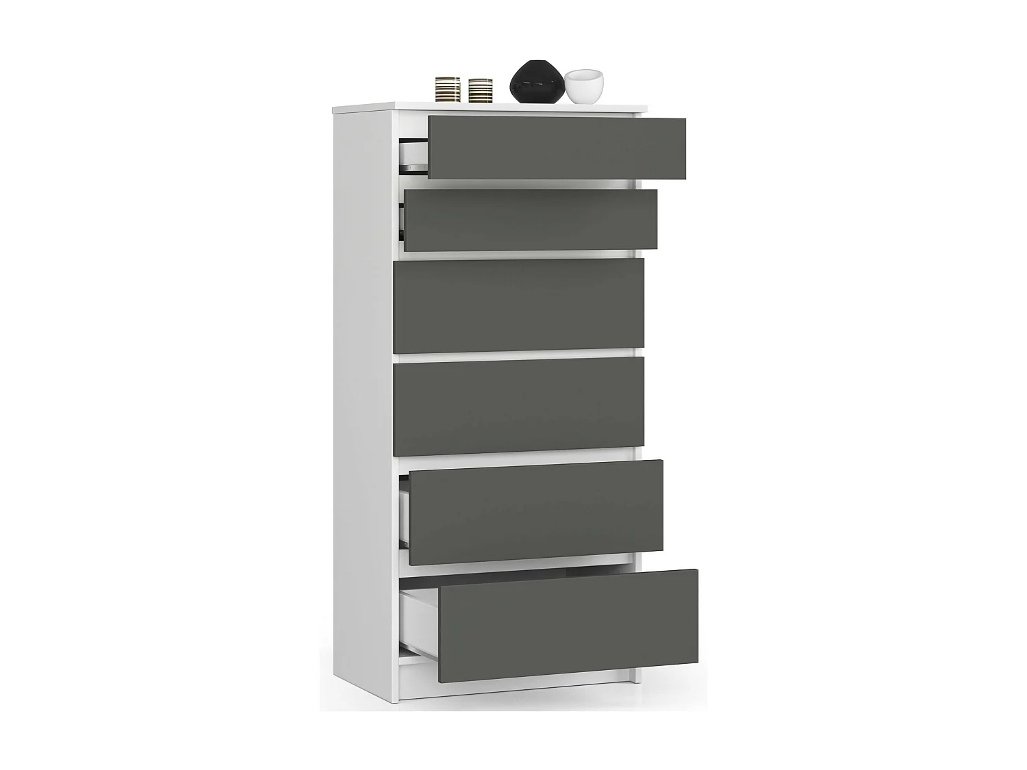 Ladekast K60 met 6 Lades / AKORD Furniture Factory / Wit - Grafietgrijs / 60 x 130 x 40 cm
