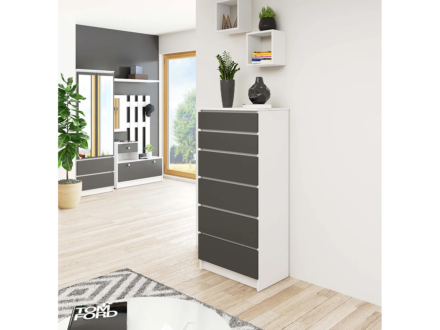 Ladekast K60 met 6 Lades / AKORD Furniture Factory / Wit - Grafietgrijs / 60 x 130 x 40 cm