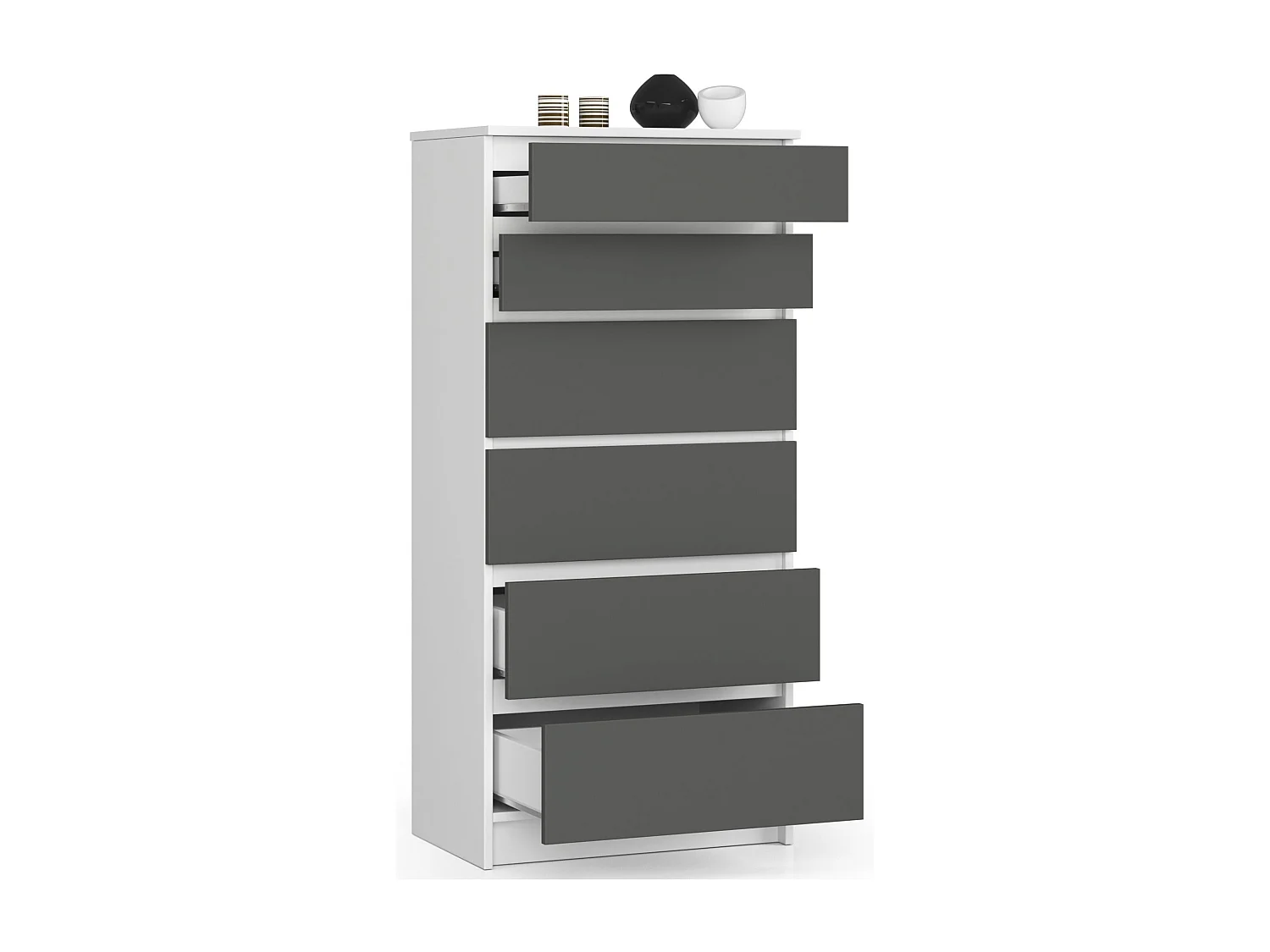 Commode AKORD K60 Blanche 60 cm 6 tiroirs façade Gris Graphite 60x40x130 cm