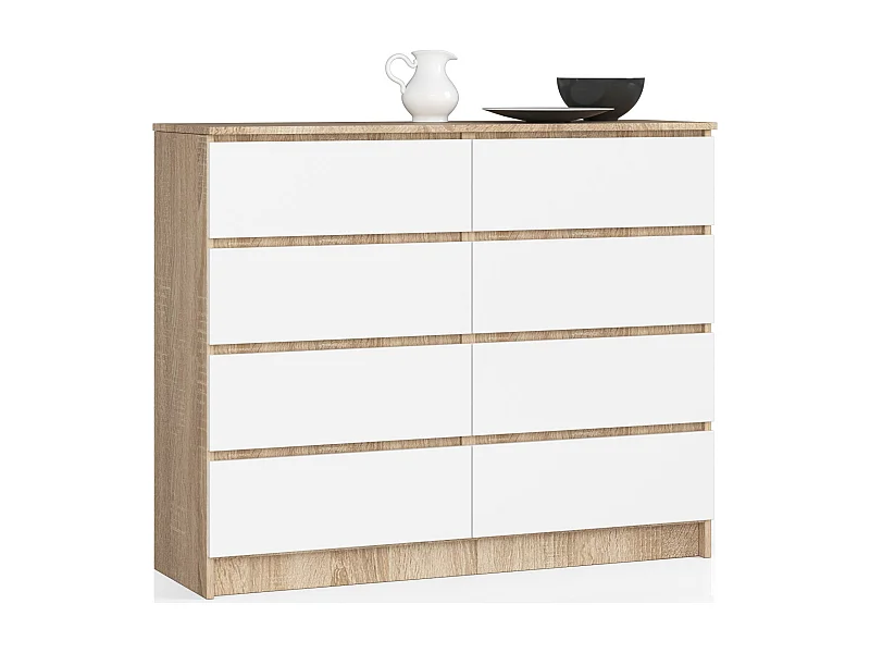 Kommode AKORD K120 Sonoma-Eiche 120 cm 8 Schubladen Front Weiß B120 x H99 x T40 cm