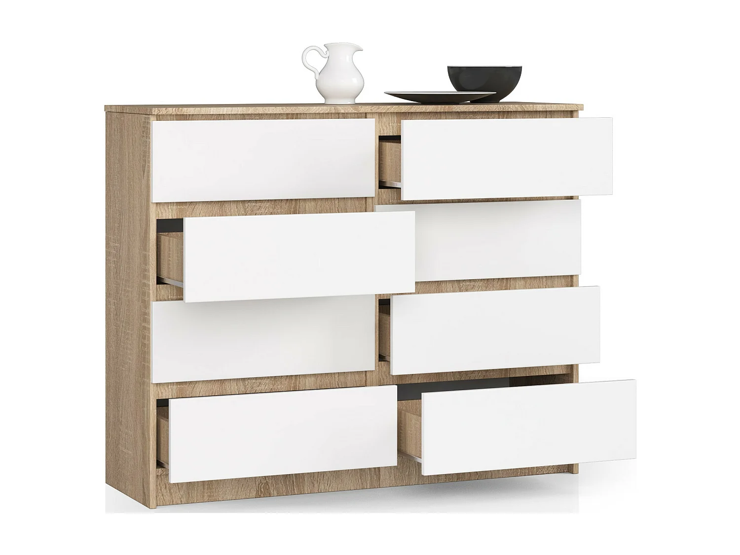 Kommode AKORD K120 Sonoma-Eiche 120 cm 8 Schubladen Front Weiß B120 x H99 x T40 cm