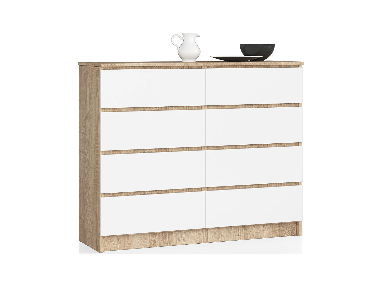 Commode AKORD K120 Chêne Sonoma 120 cm 8 tiroirs façade Blanche 120x40x99 cm