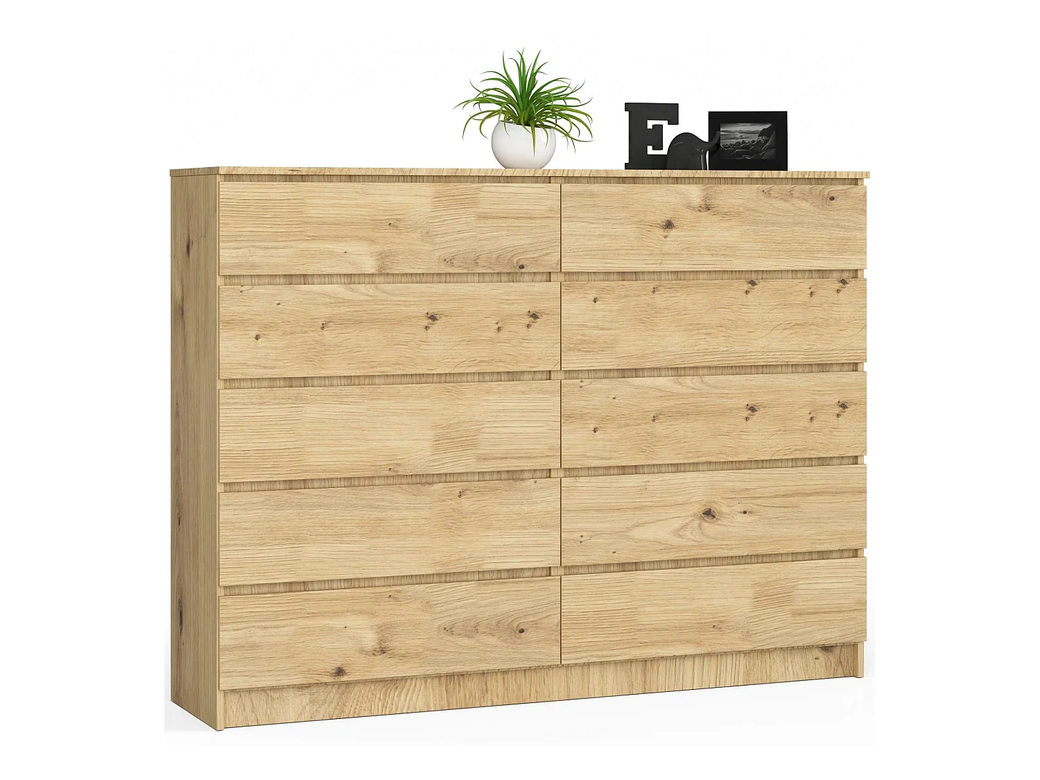 Grande Commode pour le salon AKORD K160 Chêne Artisan 160 cm 10 tiroirs façade Chêne Artisan 160x40x121 cm