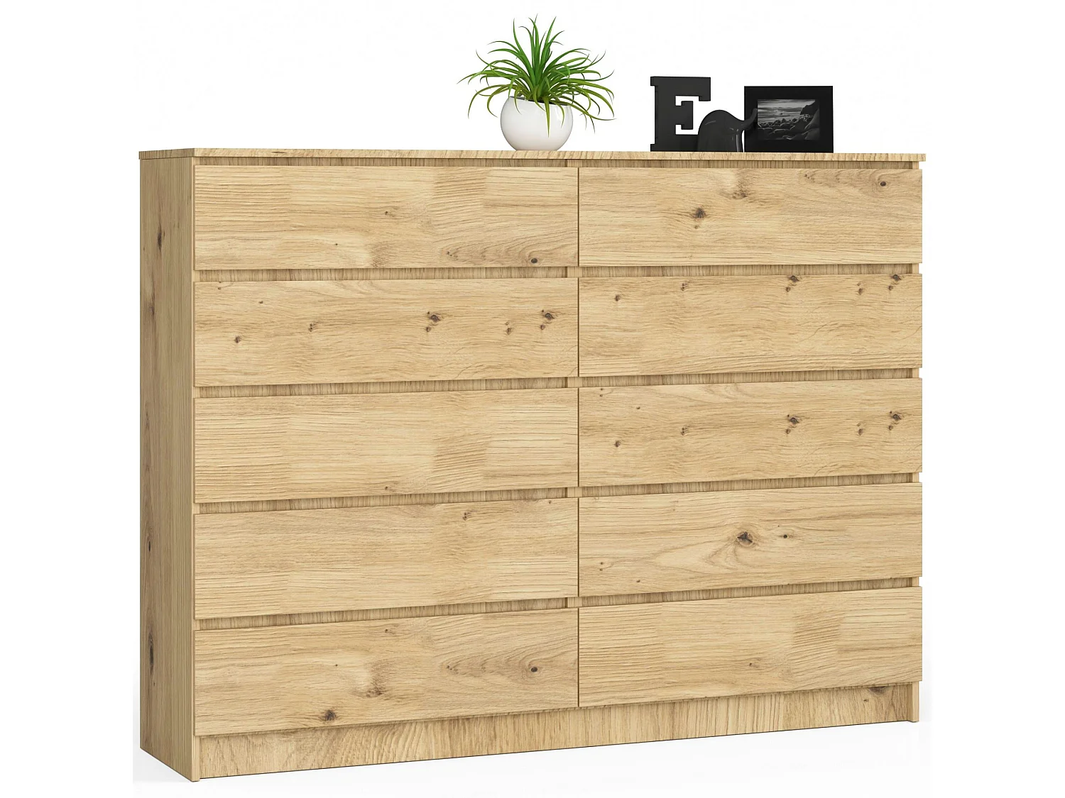 Grande Commode pour le salon AKORD K160 Chêne Artisan 160 cm 10 tiroirs façade Chêne Artisan 160x40x121 cm