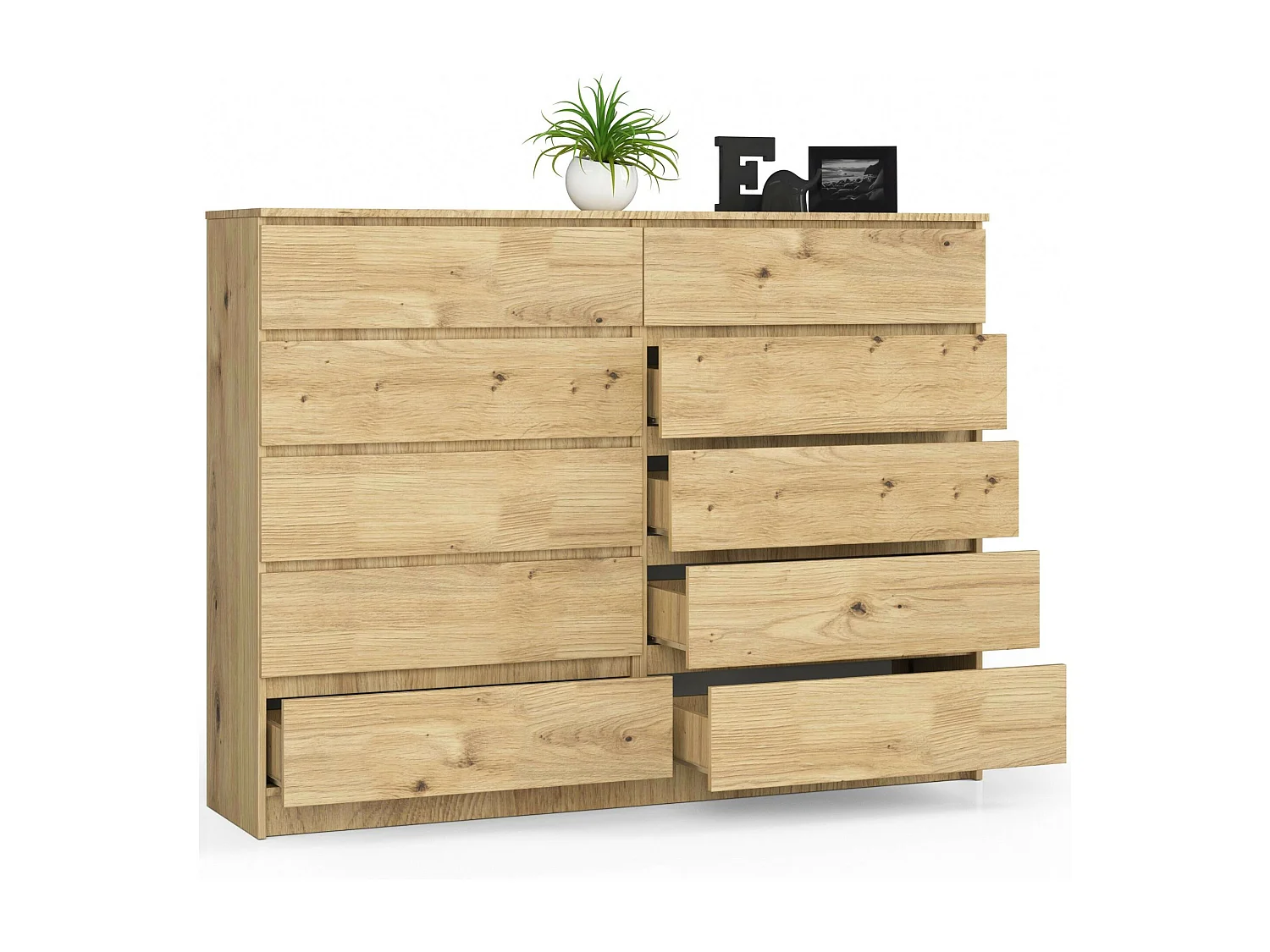 Grande Commode pour le salon AKORD K160 Chêne Artisan 160 cm 10 tiroirs façade Chêne Artisan 160x40x121 cm