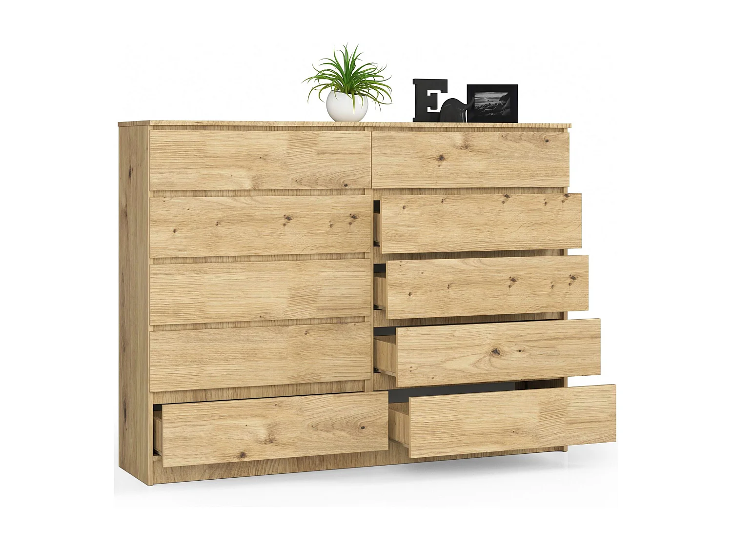 Komoda AKORD K160 Dąb Artisan 160 cm 10 szuflad kolor Dąb Artisan mat 160x40x121 cm