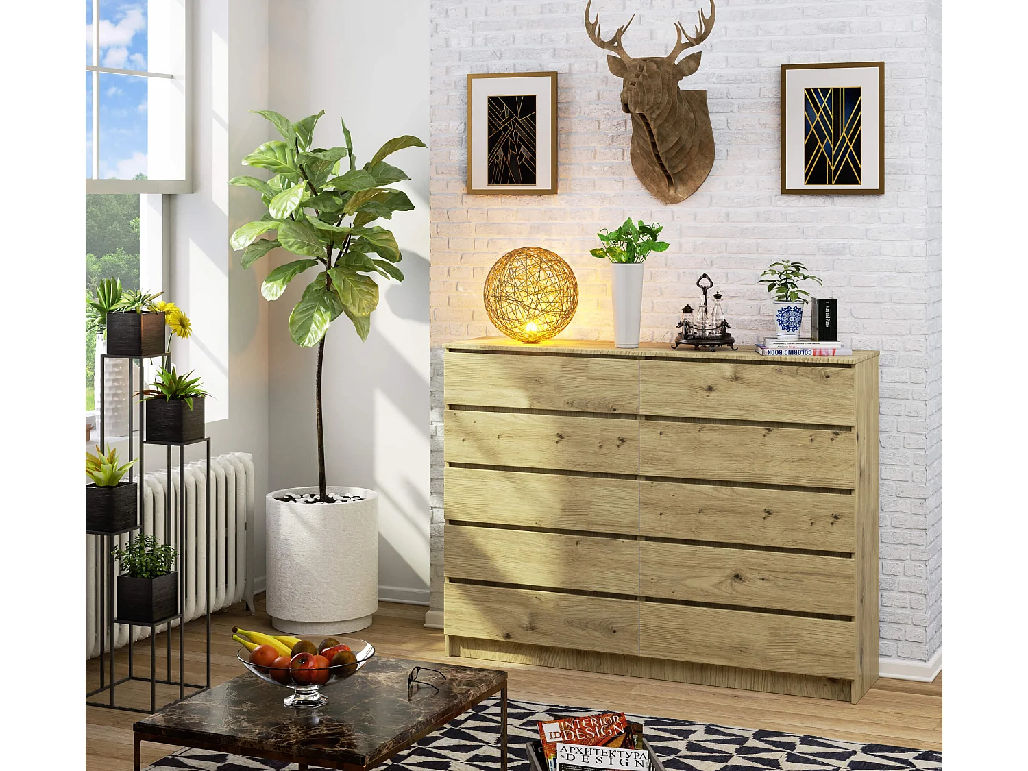 Komoda AKORD K160 Dąb Artisan 160 cm 10 szuflad kolor Dąb Artisan mat 160x40x121 cm