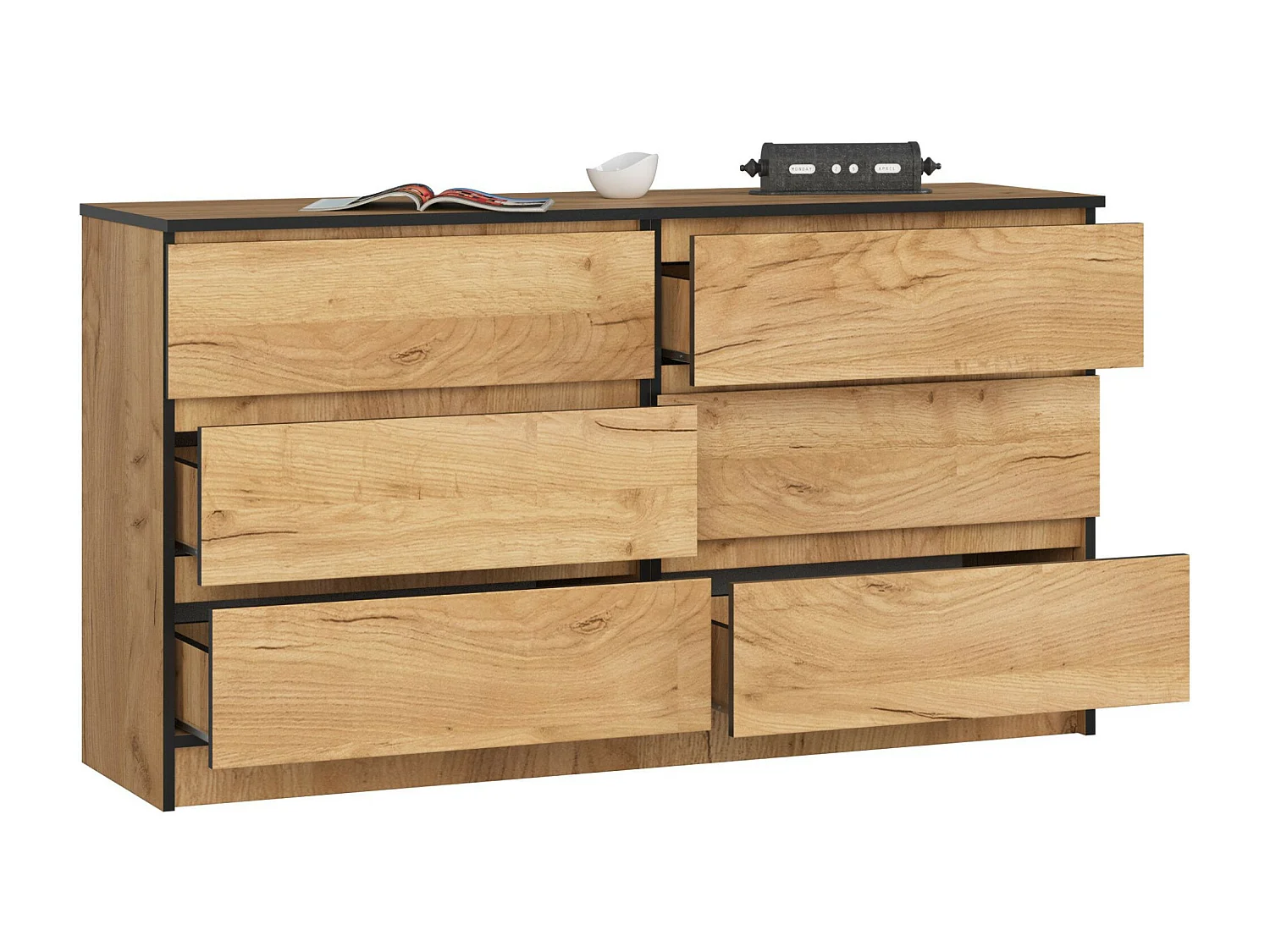 Kommode K140 Dąb Craft - 6 Lades Met Anti-Slip, Mat Afwerking, Zelfmontage