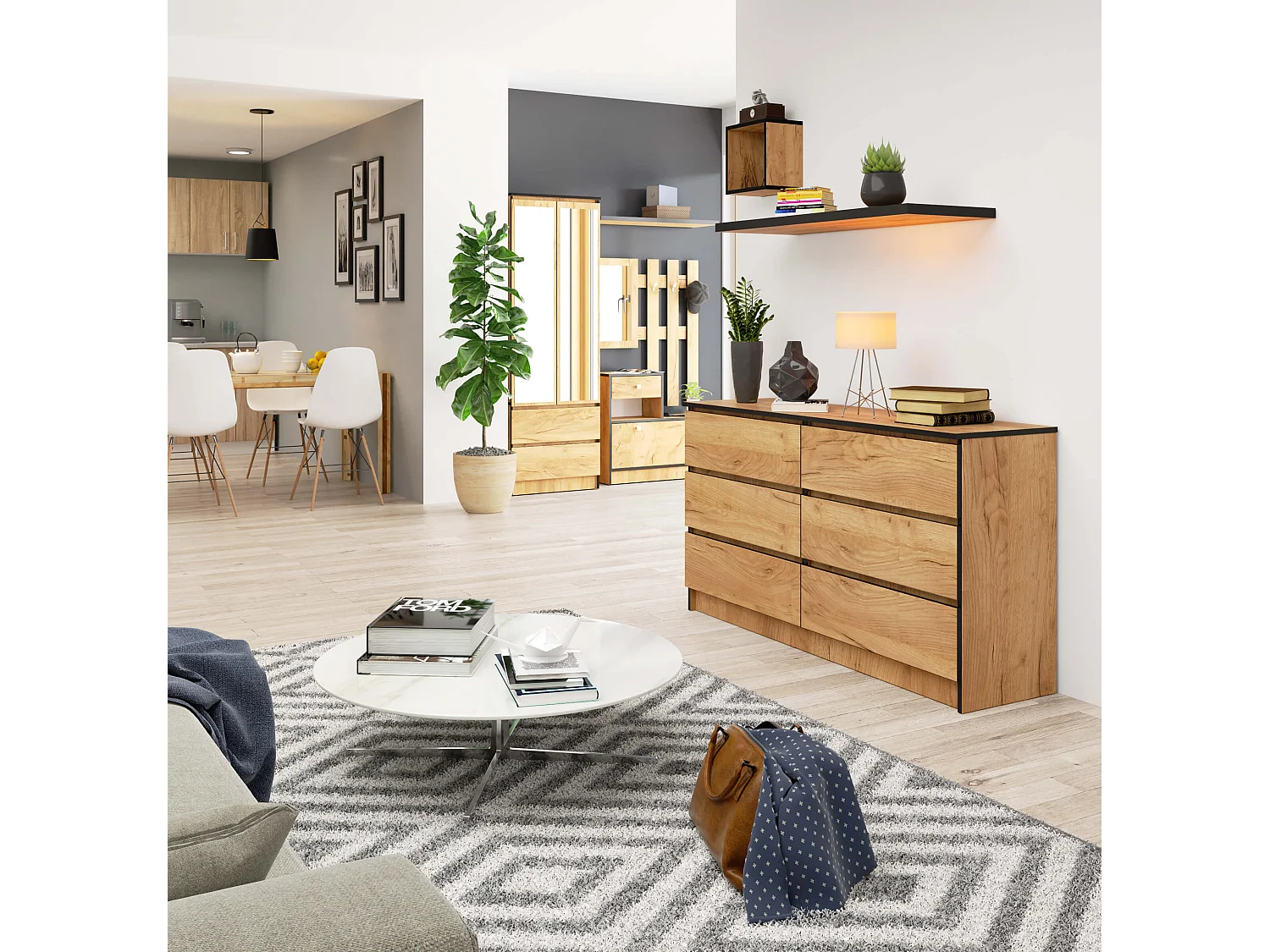 Cassettiera AKORD K140 Quercia Craft 138 cm 6 cassetti 138x40x77 cm