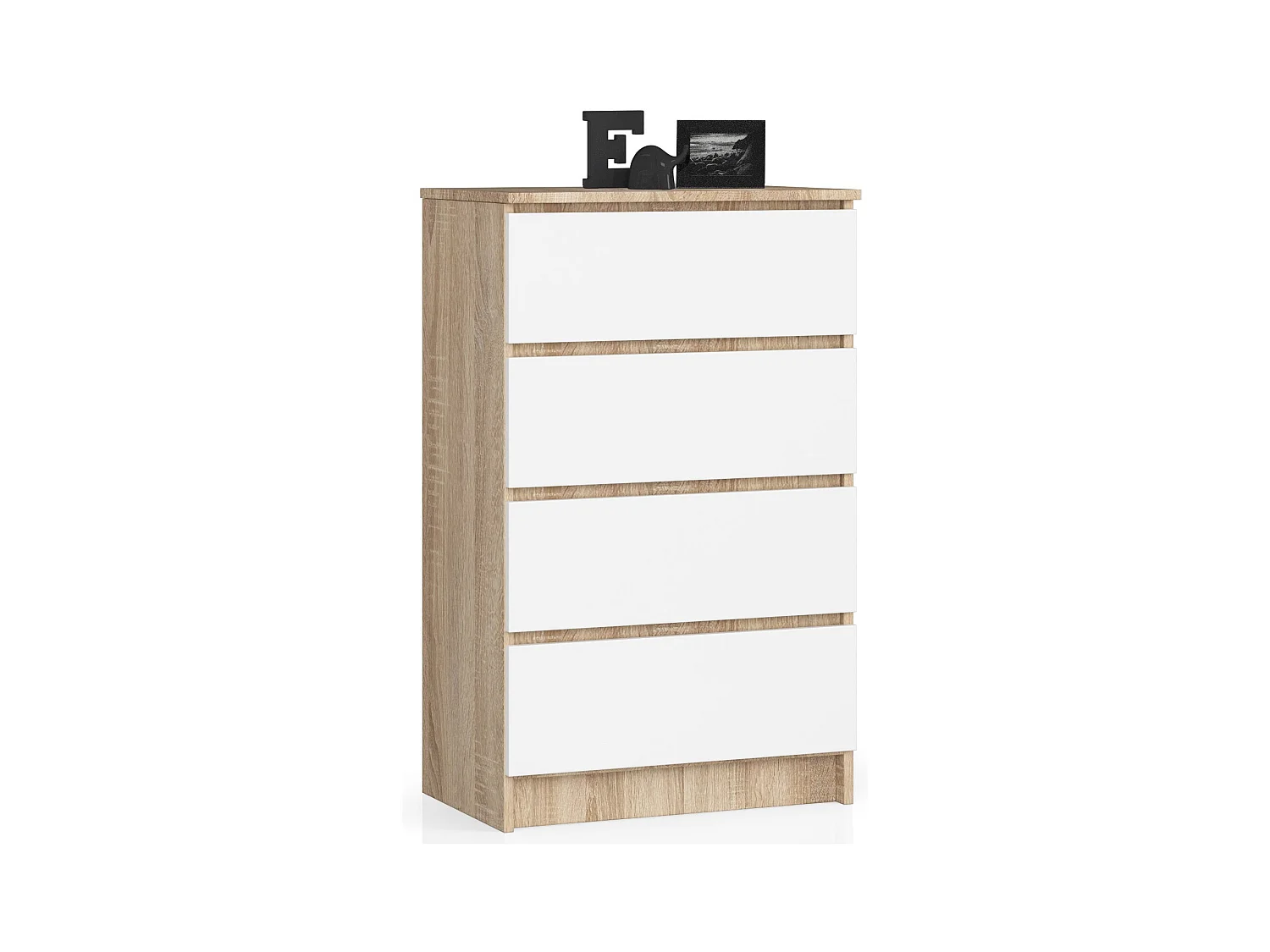 Commode AKORD K60 Chêne Sonoma 60 cm 4 tiroirs façade Blanche 60x40x99 cm