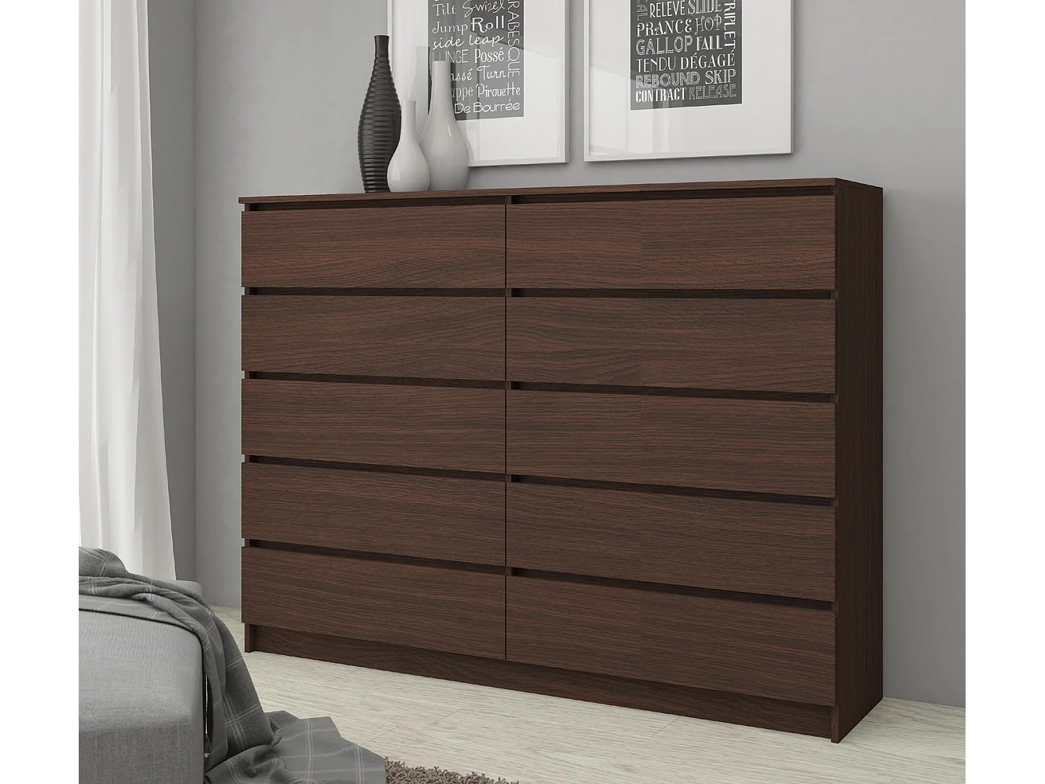 Komoda AKORD K160 Wenge 160 cm 10 szuflad kolor Wenge mat 160x40x121 cm