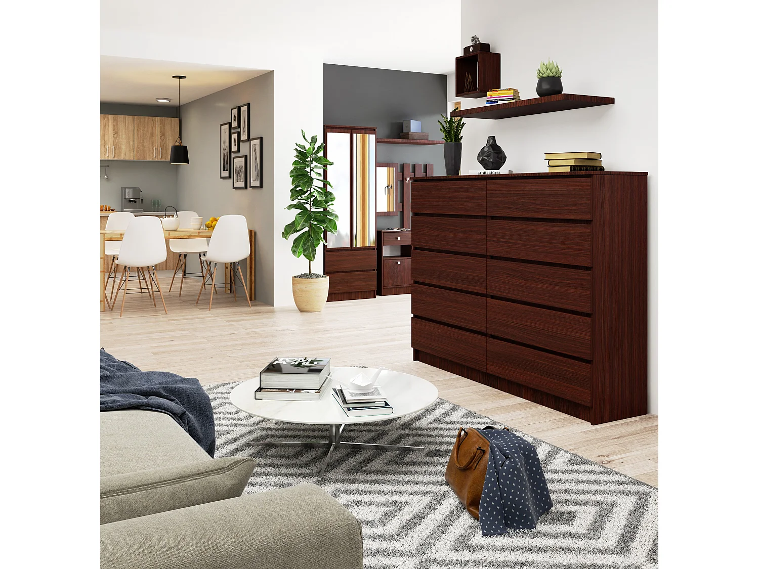 Komoda AKORD K160 Wenge 160 cm 10 szuflad kolor Wenge mat 160x40x121 cm