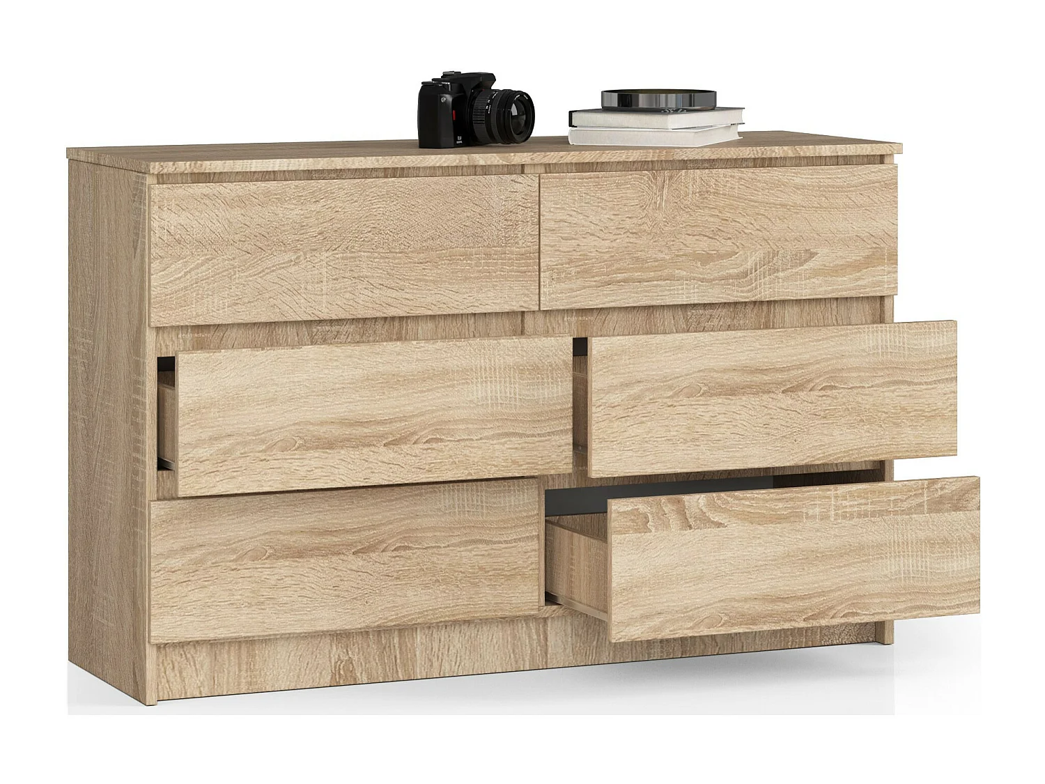 Commode AKORD K140 Chêne Sonoma 138 cm 6 tiroirs façade Chêne Sonoma 138x40x77 cm