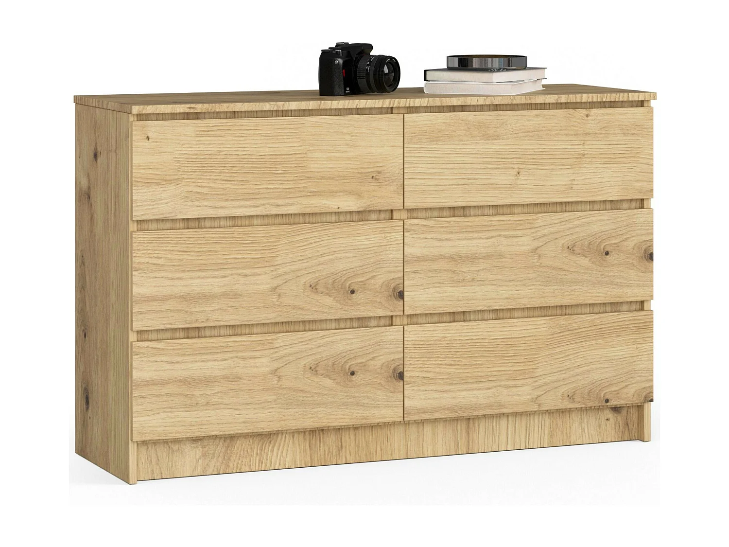 Commode AKORD K120 Chêne Artisan 120 cm 6 tiroirs façade Chêne Artisan 120x40x77 cm