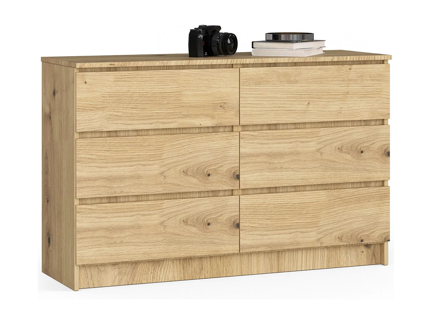 Commode AKORD K120 Chêne Artisan 120 cm 6 tiroirs façade Chêne Artisan 120x40x77 cm