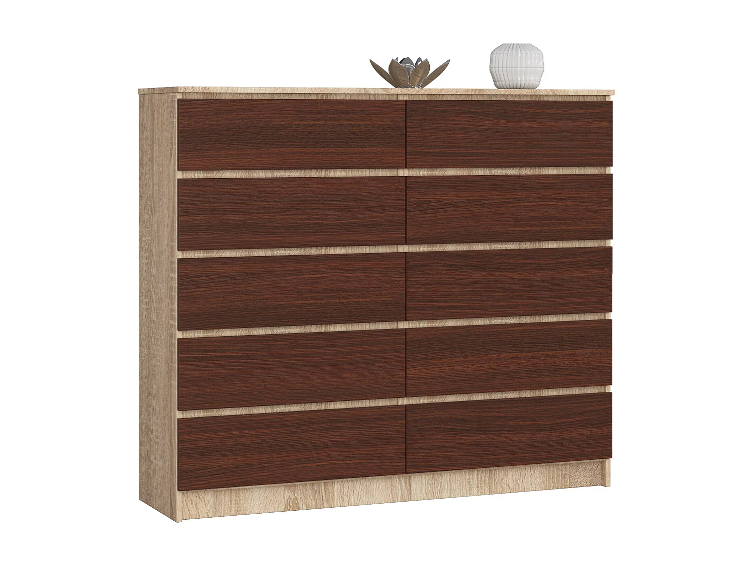 Commode AKORD K140 Chêne Sonoma 138 cm 10 tiroirs façade Wengé 138x40x121 cm