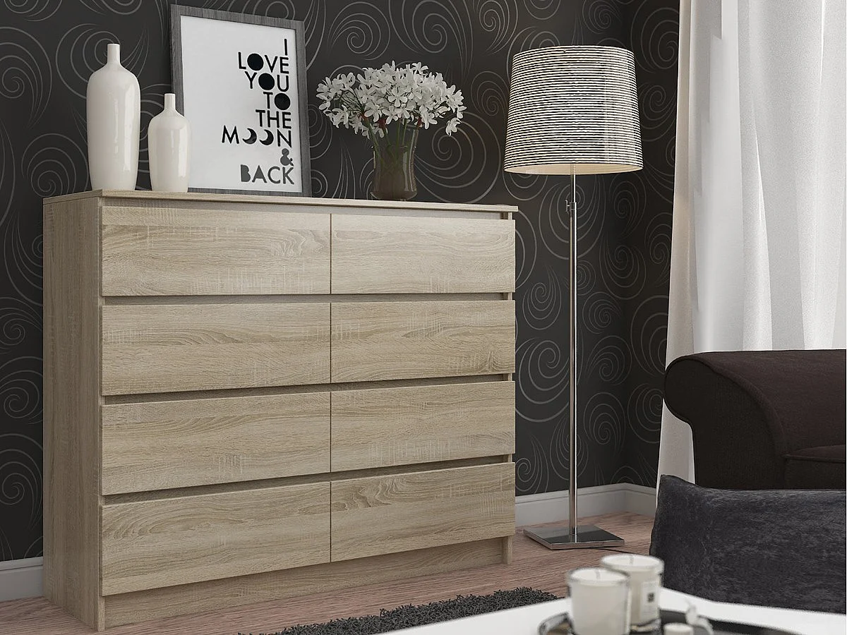 Commode AKORD K140 Chêne Sonoma 138 cm 8 tiroirs façade Chêne Sonoma 138x40x99 cm
