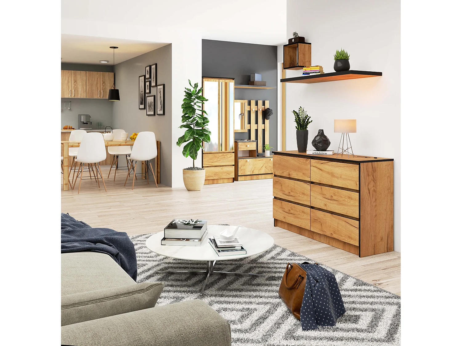 Cassettiera AKORD K120 Quercia Craft 120 cm 6 cassetti 120x40x77 cm