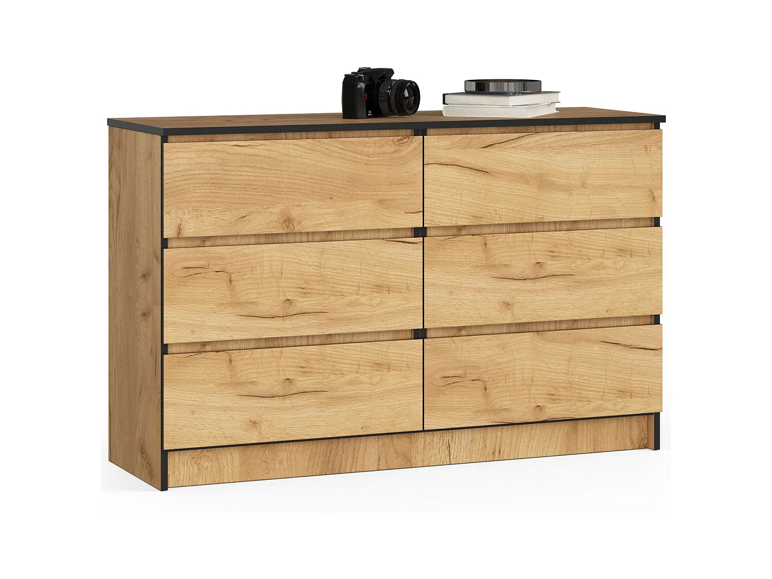 Commode AKORD K120 Chêne Craft 120 cm 6 tiroirs façade Chêne Craft 120x40x77 cm