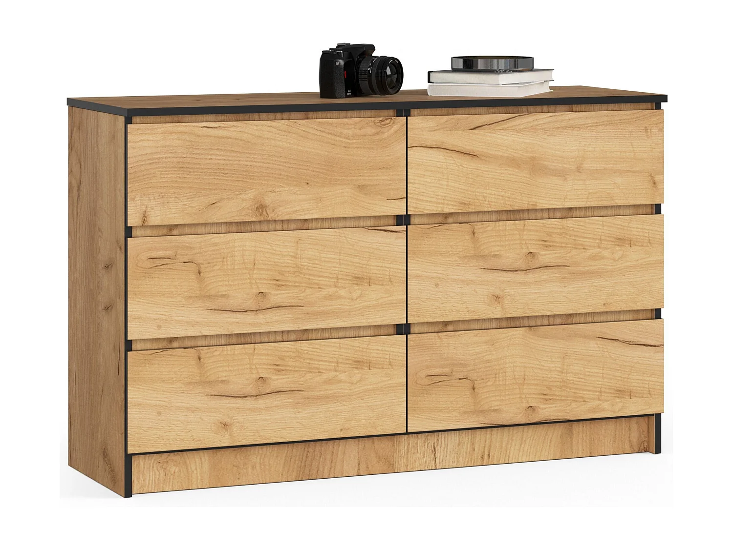 Commode AKORD K120 Chêne Craft 120 cm 6 tiroirs façade Chêne Craft 120x40x77 cm