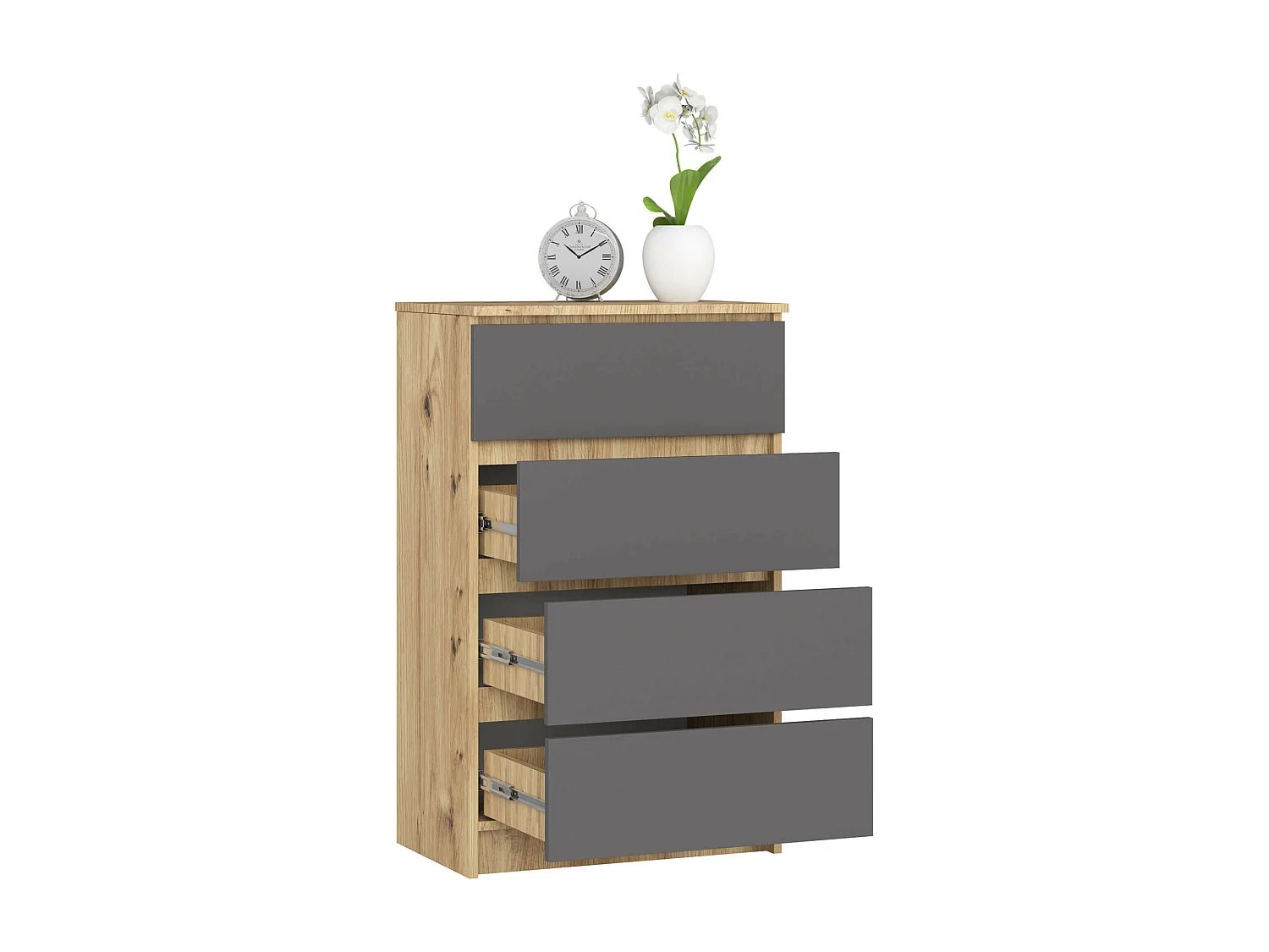 Kommode AKORD K60 Eiche Artisan 60 cm 4 Schubladen Front Graphitgrau B60 x H99 x T40 cm