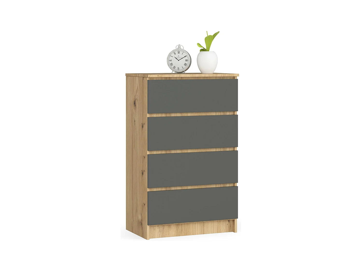 Commode AKORD K60 Chêne Artisan 60 cm 4 tiroirs façade Gris Graphite 60x40x99 cm