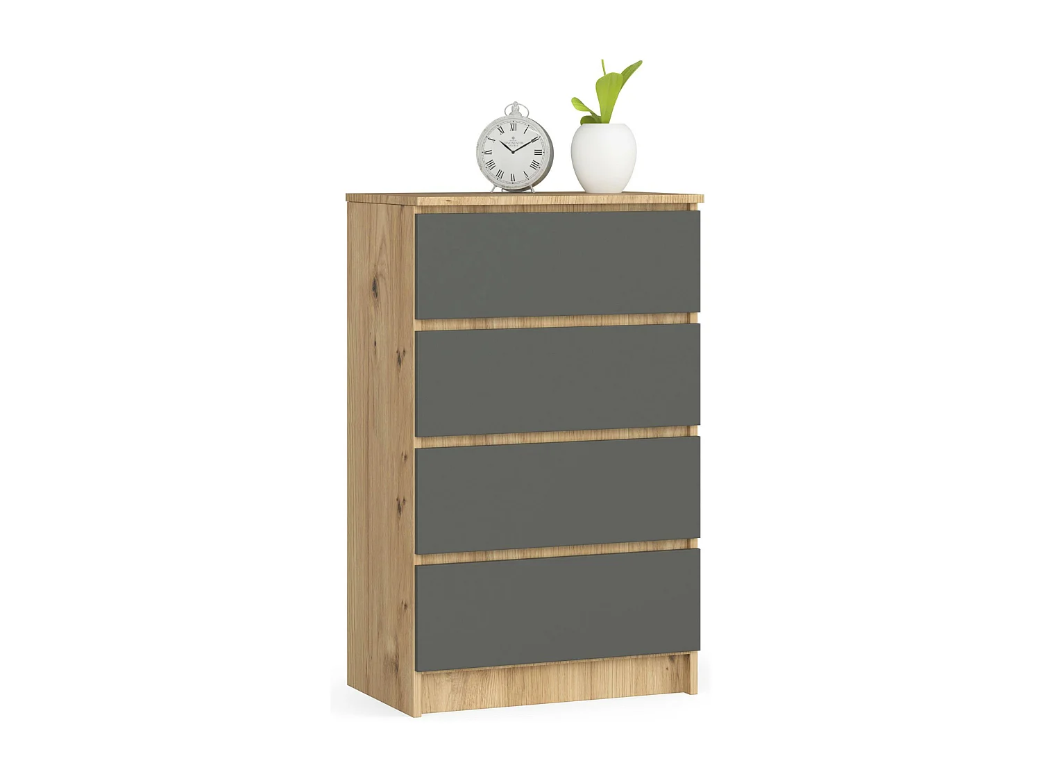 Cassettiera AKORD K60 Cassettiera Quercia Artisan 60 cm 4 cassetti inserto frontale Grigio Grafite 60x40x99 cm