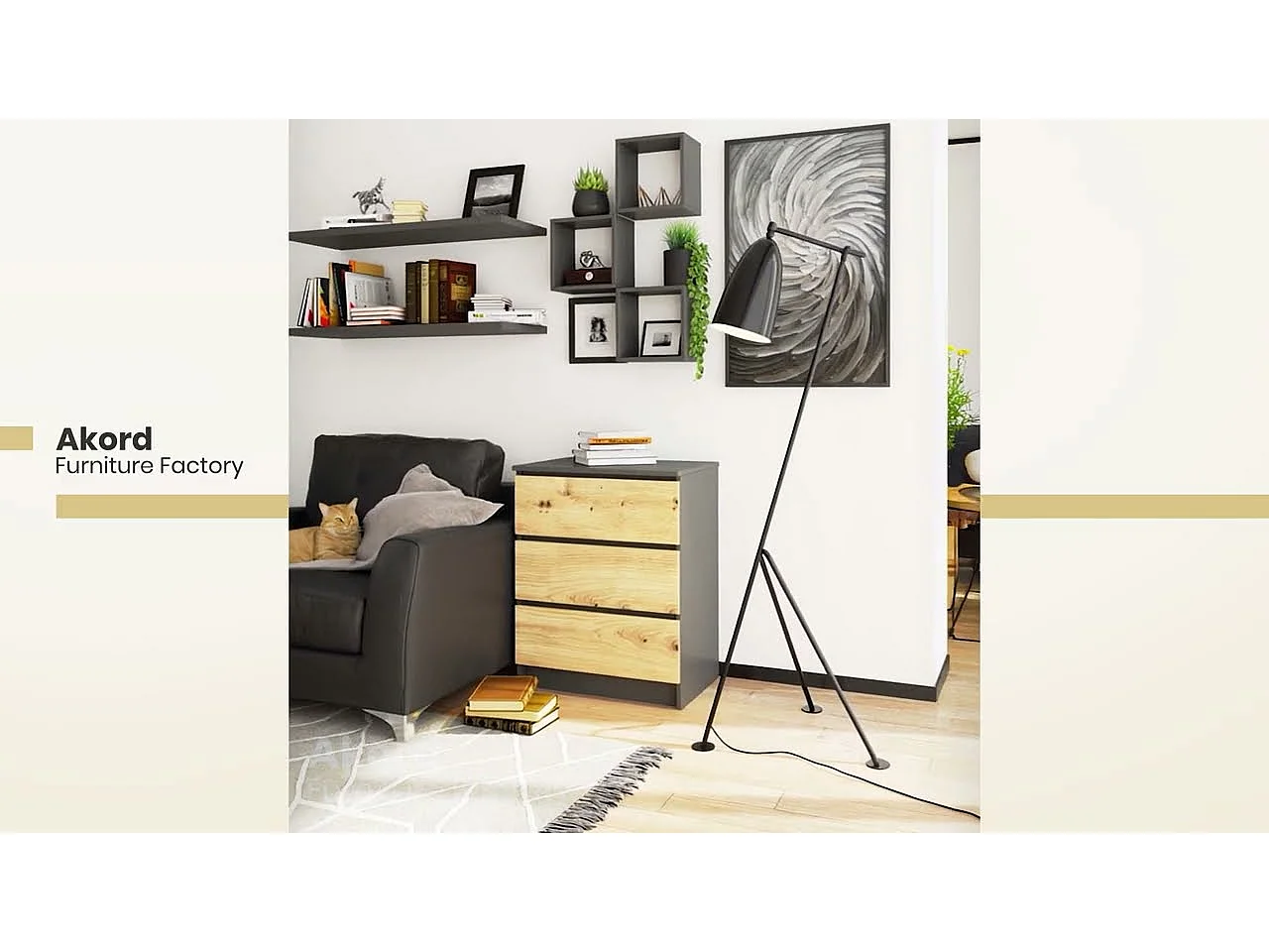 Commode AKORD K60 Chêne Sonoma 60 cm 3 tiroirs façade Chêne Sonoma 60x40x77 cm