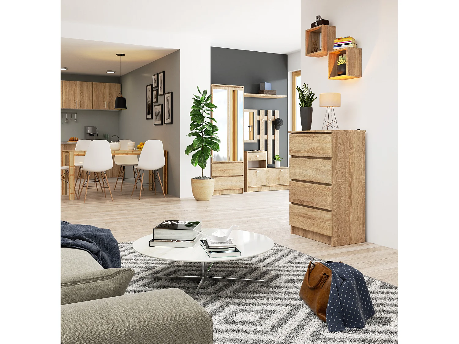 Sonoma Eiken Lade Kast - 60 cm Breedte, 4 Lades, Mat Afwerking