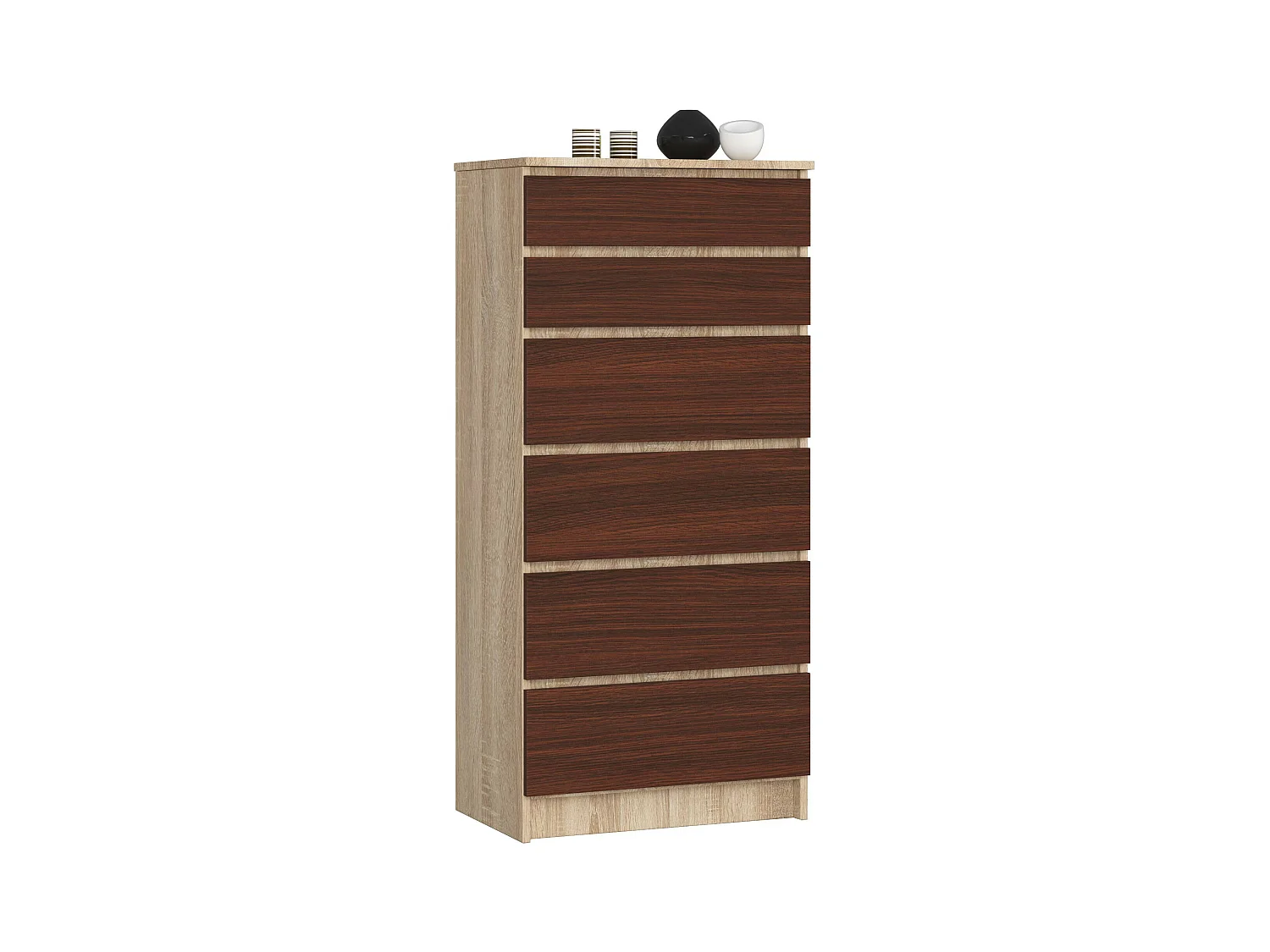 Commode AKORD K60 Chêne Sonoma 60 cm 6 tiroirs façade Wengé 60x40x130 cm