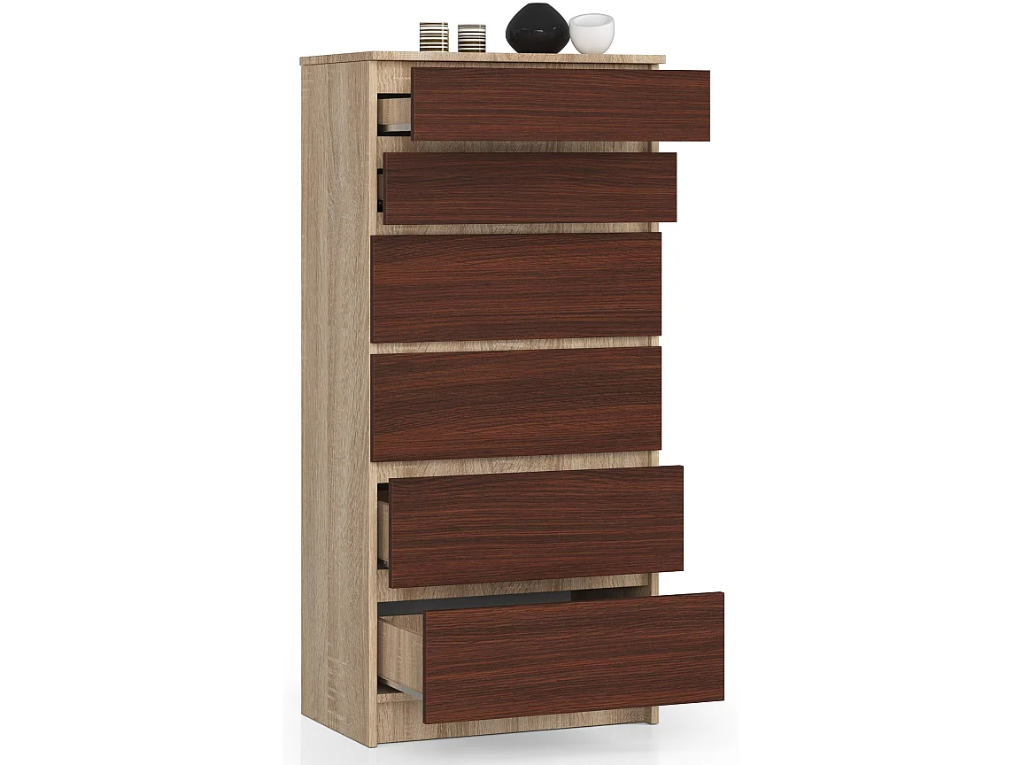 Commode AKORD K60 Chêne Sonoma 60 cm 6 tiroirs façade Wengé 60x40x130 cm