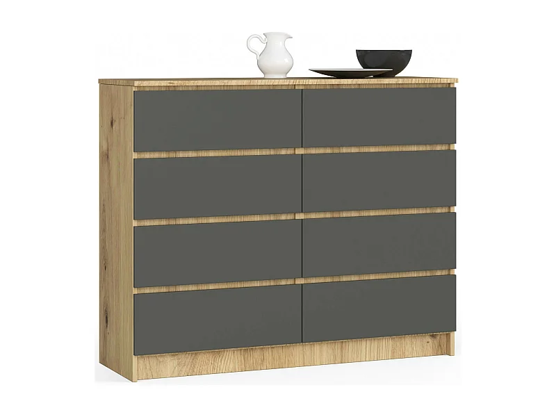Cassettiera AKORD K120 Quercia Artisan 120 cm 8 cassetti inserto frontale Grigio Grafite 120x40x99 cm