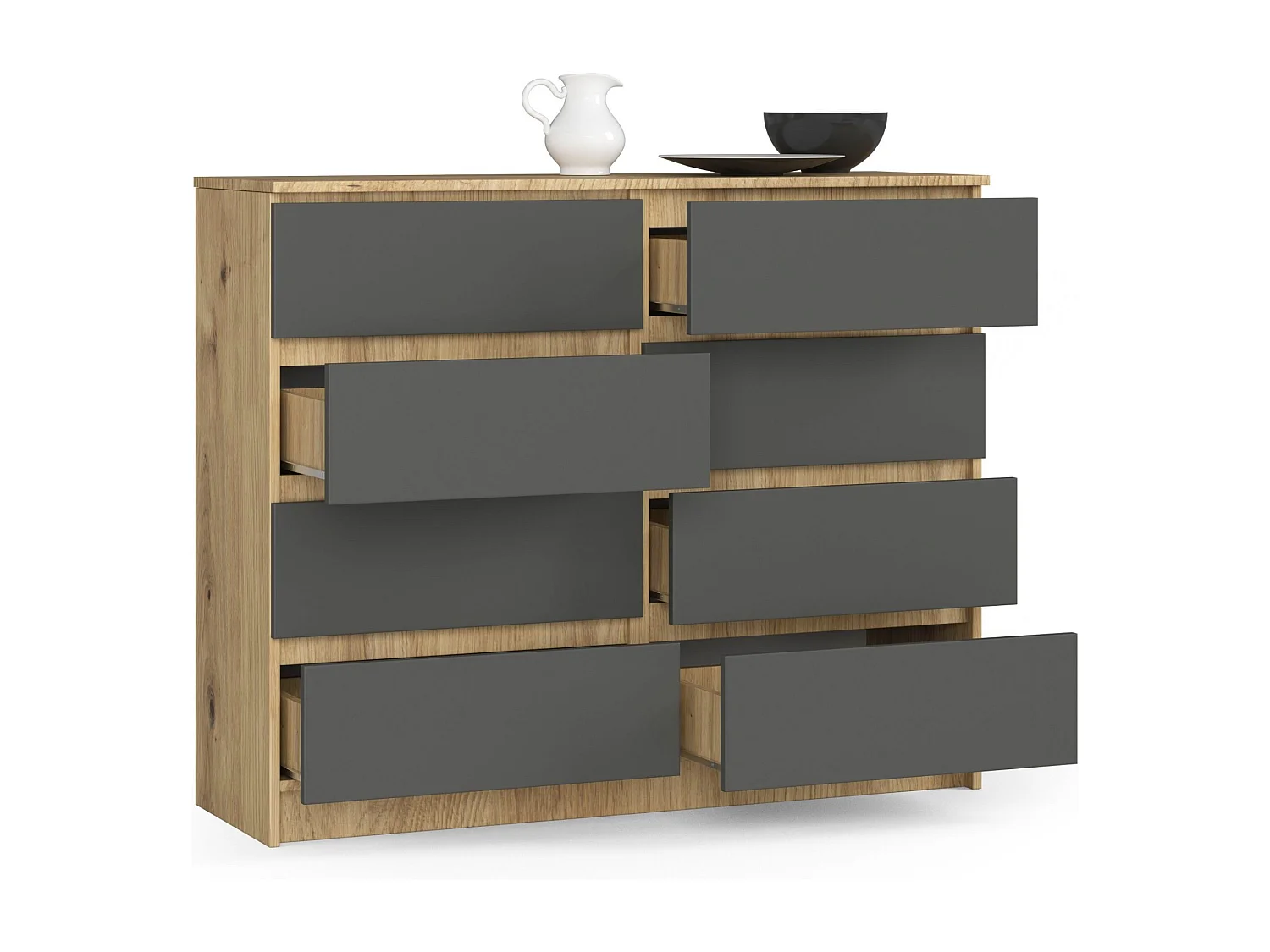 Ladekast K120 met 8 Lades / AKORD Furniture Factory / Artisan Eik - Grafietgrijs / 120 x 99 x 40 cm