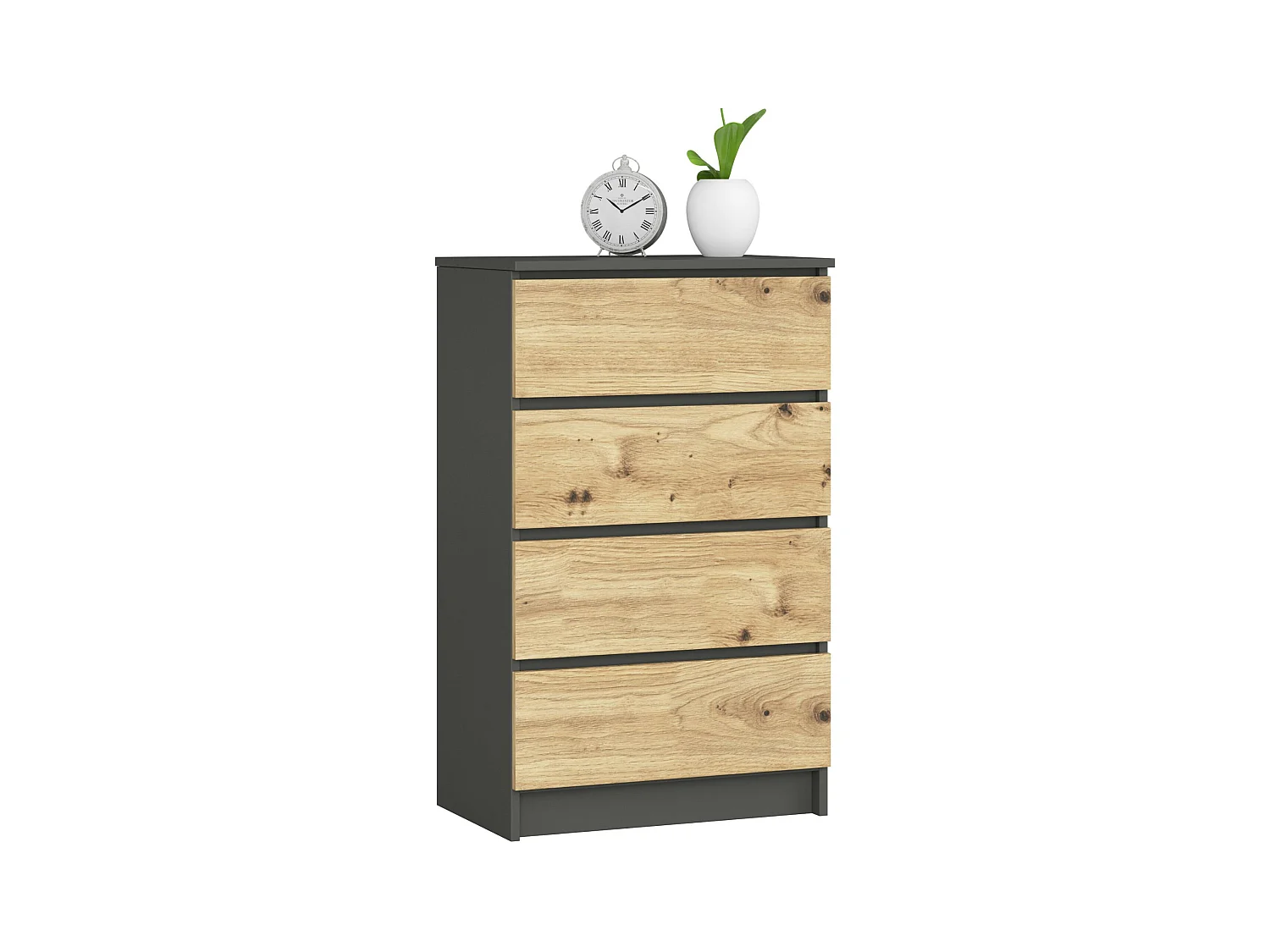 Commode AKORD K60 Gris Graphite 60 cm 4 tiroirs façade Chêne Artisan 60x40x99 cm