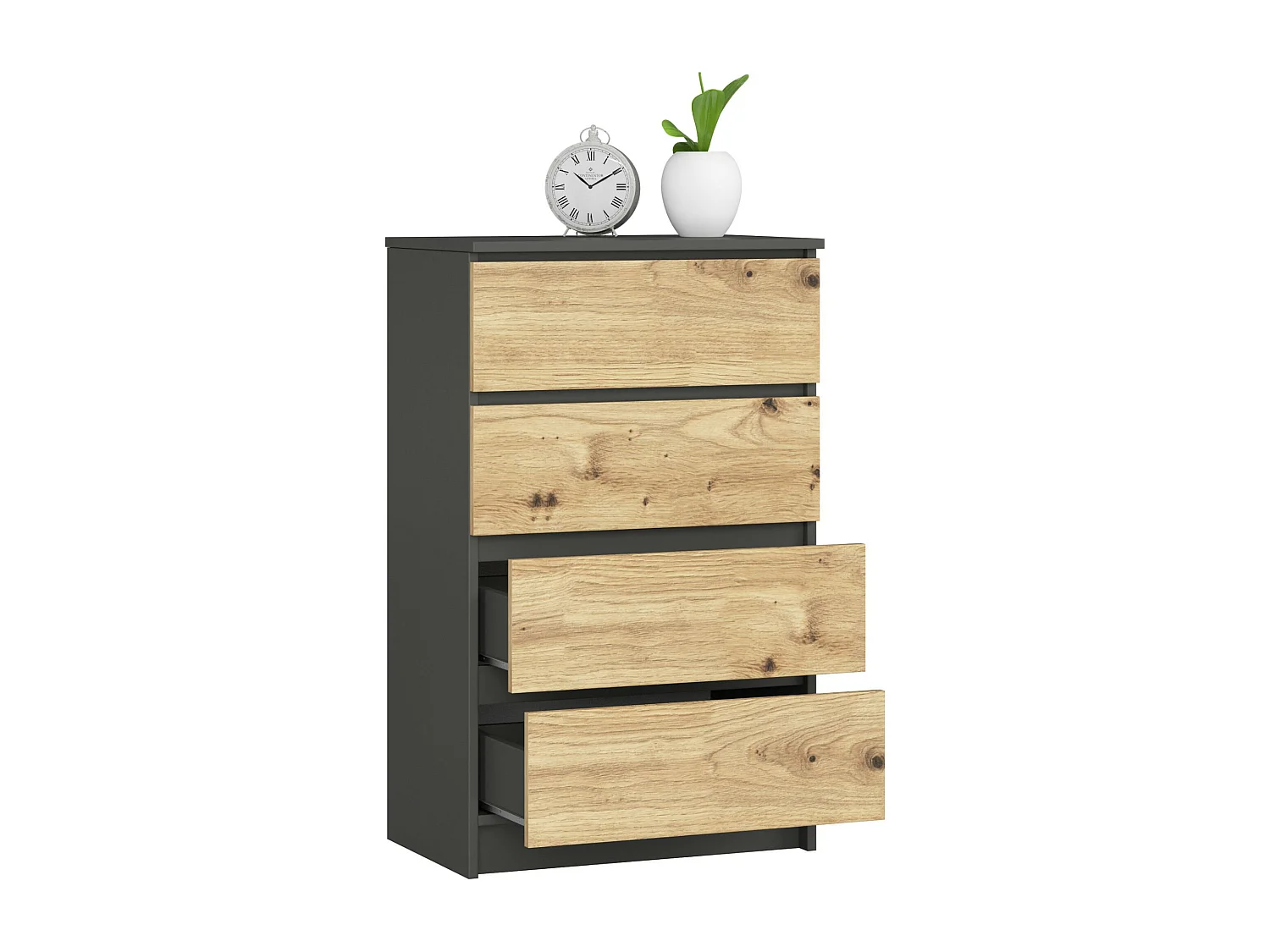 Ladekast K60 met 4 Lades / AKORD Furniture Factory / Grafietgrijs - Artisan Eik / 60 x 99 x 40 cm