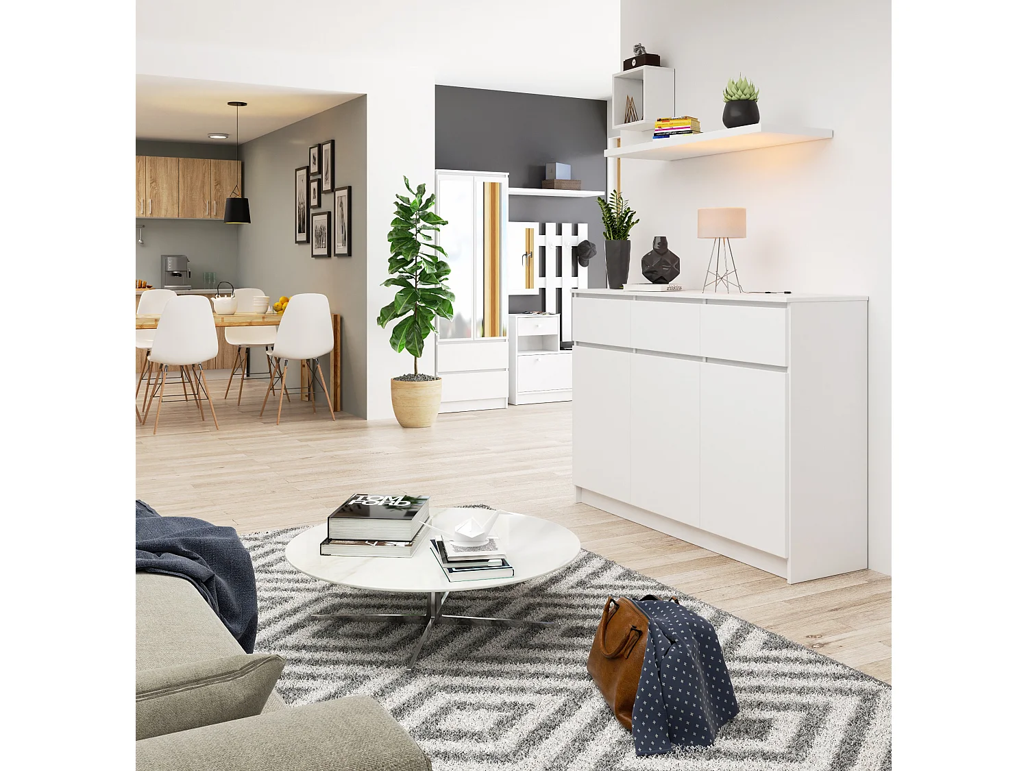 Cassettiera AKORD K140 Bianca 138 cm 3 ante 3 cassetti 138x40x99 cm